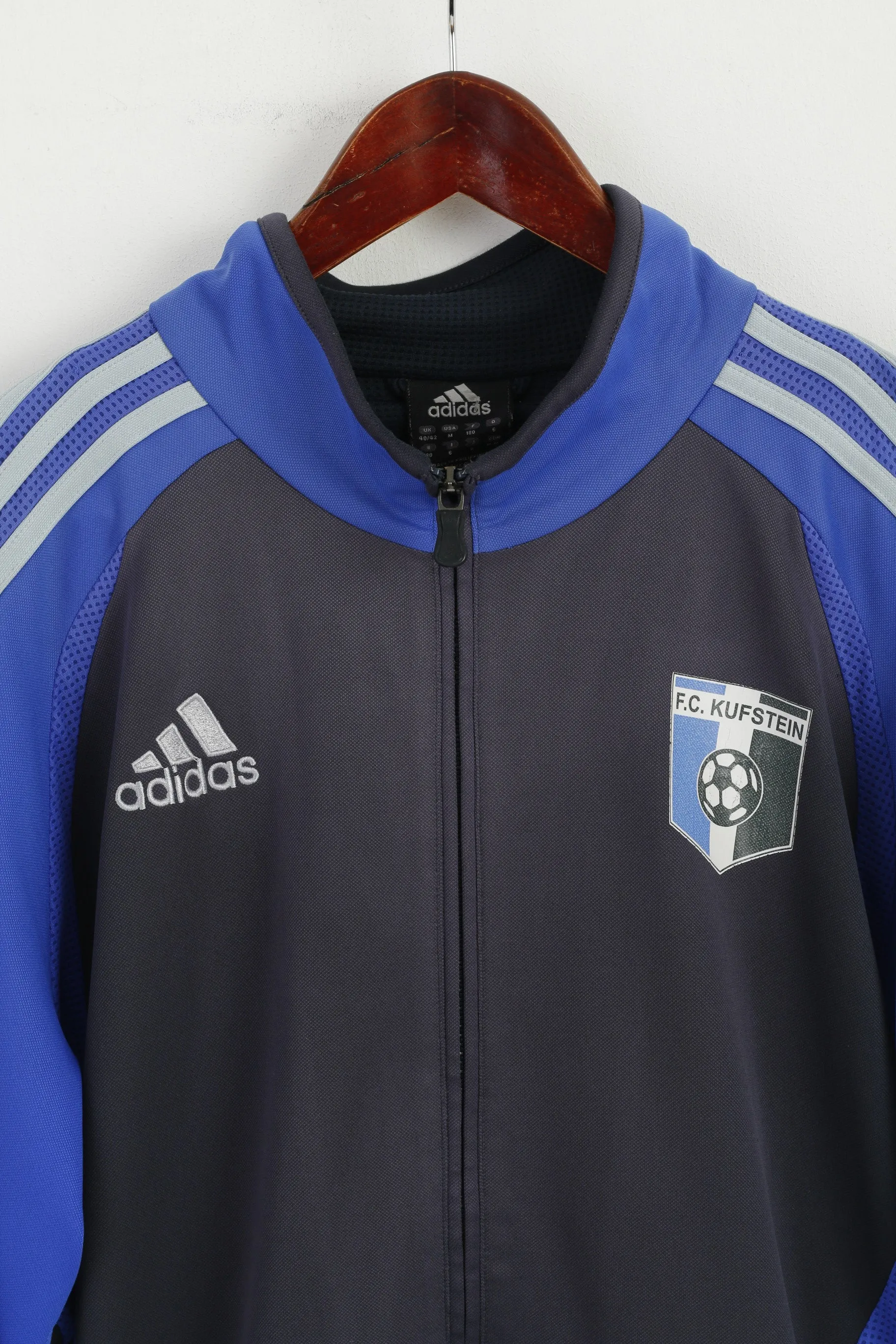 Adidas F.C. Kufstein Men M Sweatshirt Blue Full Zipper Football Club Track Top