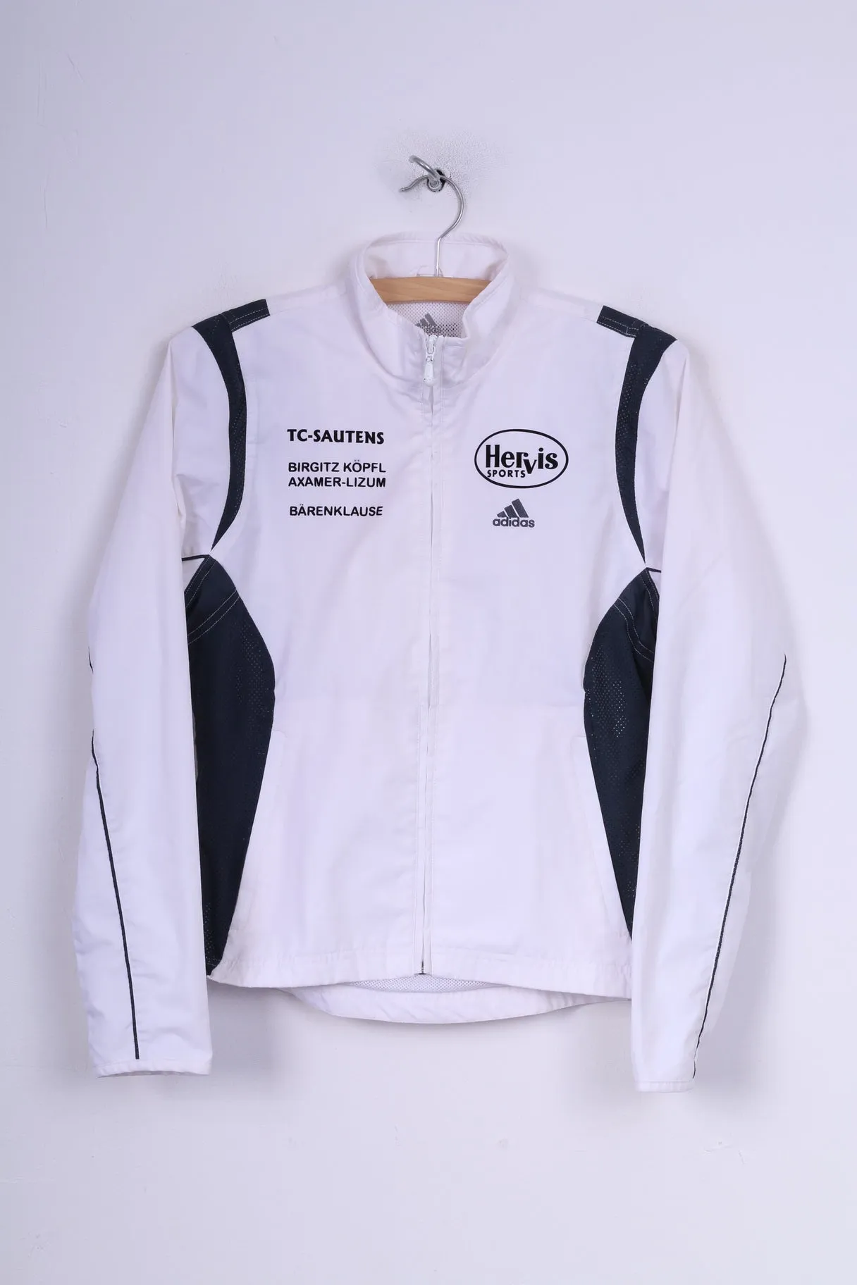 Adidas Hervis Sports Tc-Sautens Womens 10 S Lightweight Jacket White Full Zipper Sportswear