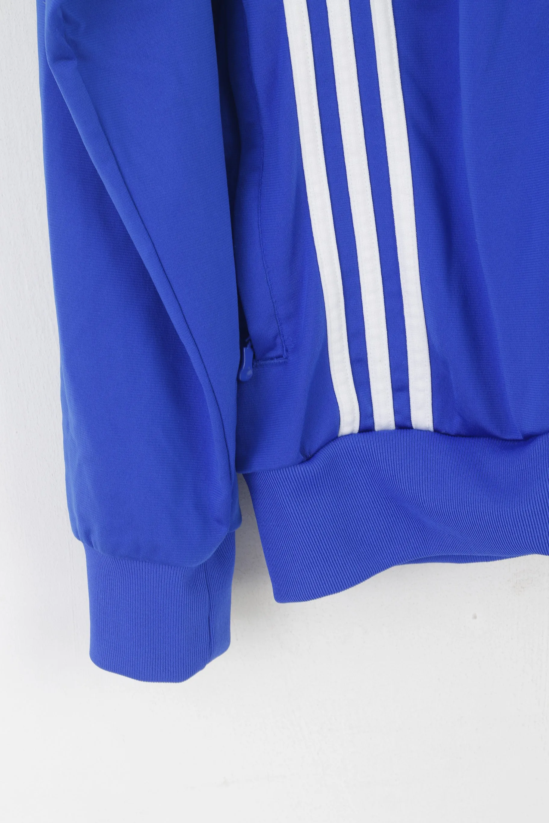 Adidas Men 42/44 L Sweatshirt Blue Shiny Vintage Full Zipper Sport Traning Top