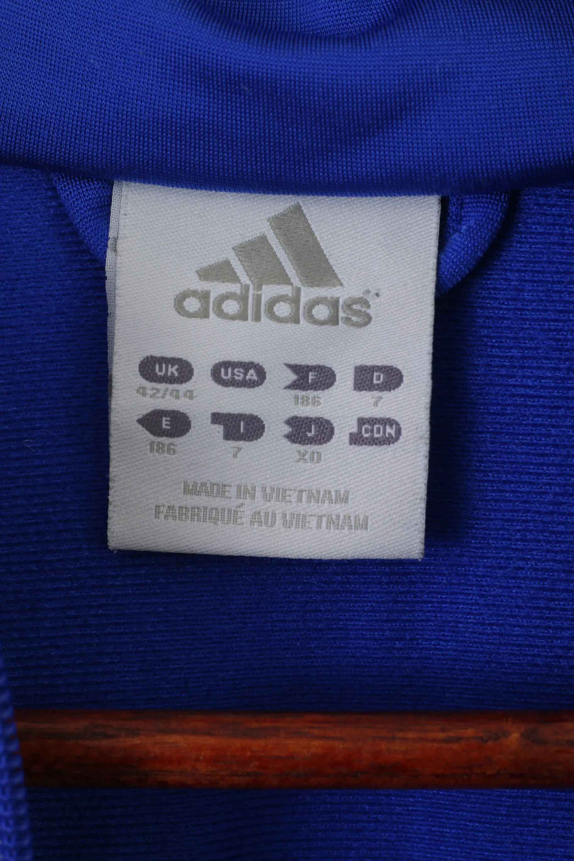 Adidas Men 42/44 L Sweatshirt Blue Shiny Vintage Full Zipper Sport Traning Top