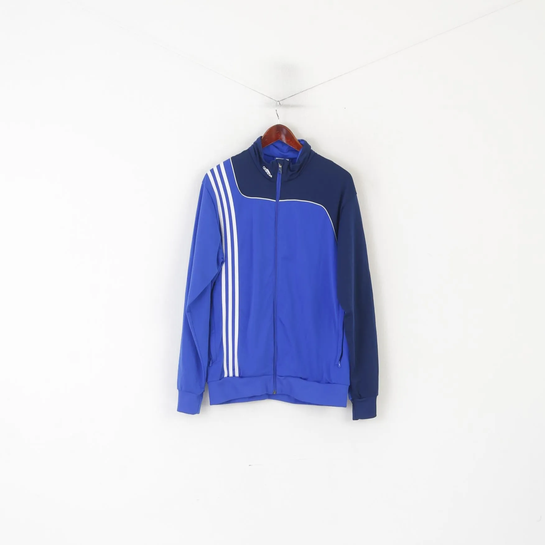 Adidas Men 42/44 L Sweatshirt Blue Shiny Vintage Full Zipper Sport Traning Top