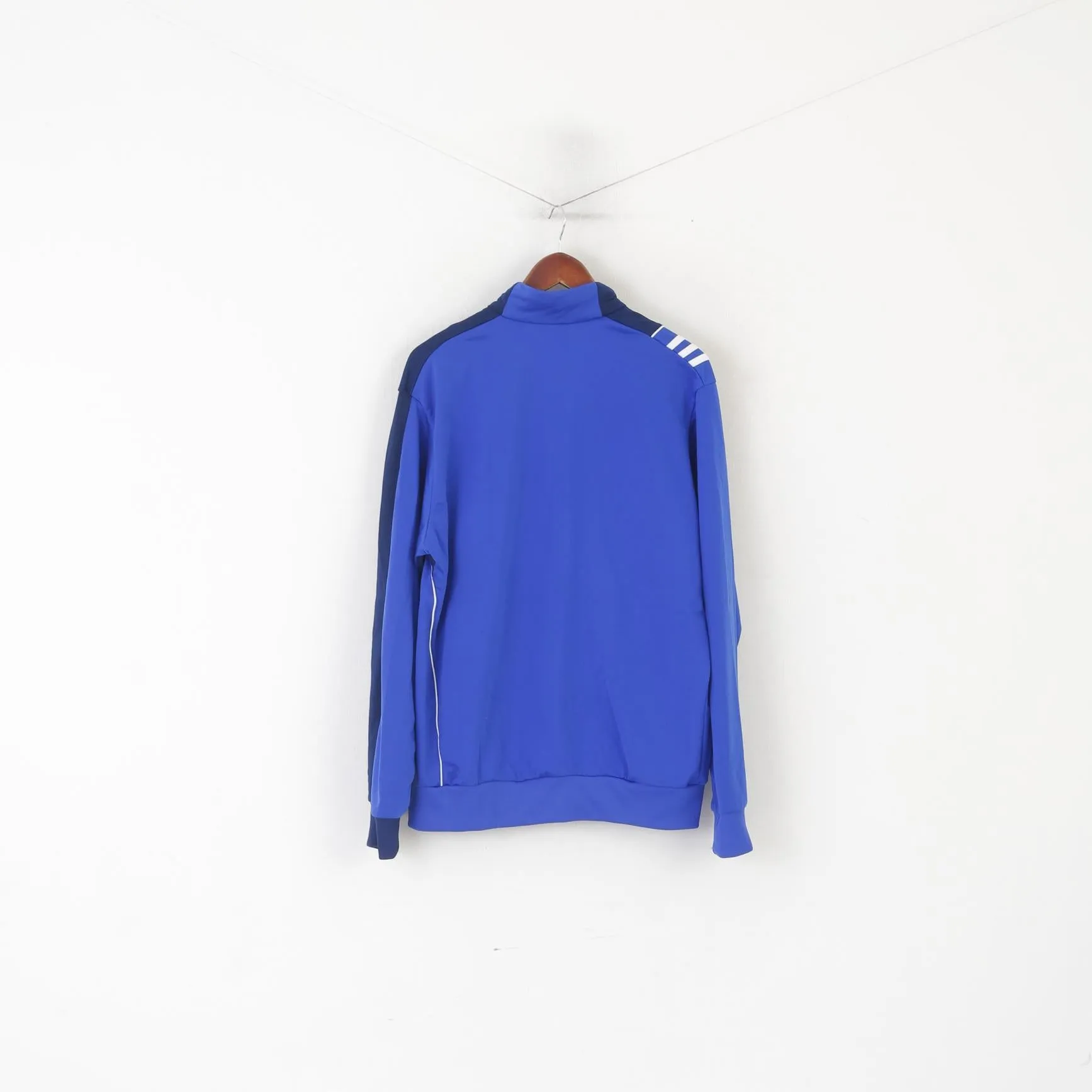 Adidas Men 42/44 L Sweatshirt Blue Shiny Vintage Full Zipper Sport Traning Top