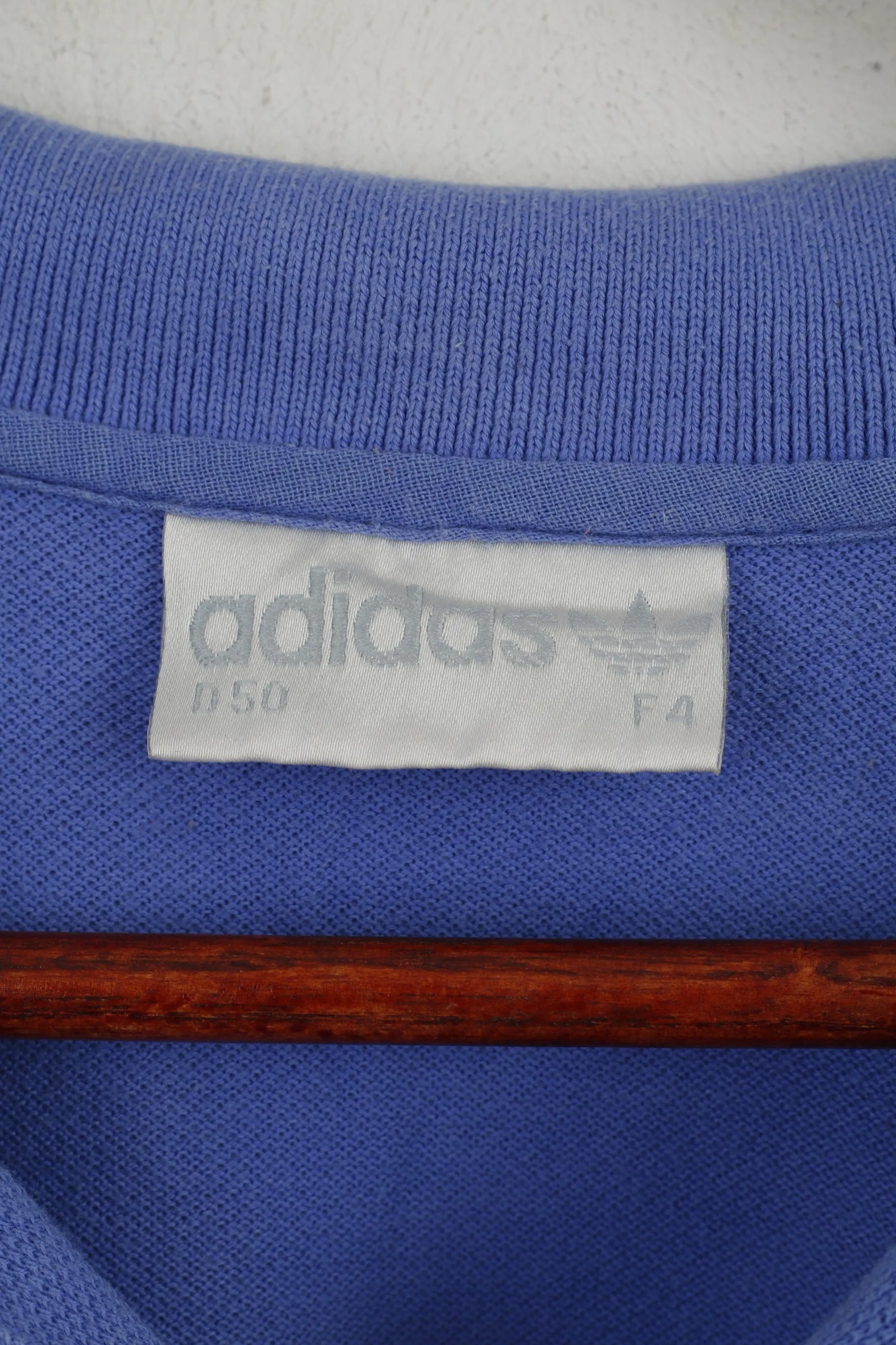 Adidas Men 50 L Polo Shirt Blue Cotton Vintage Short Sleeve Plain Top