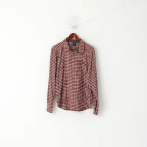 Adidas Men M Casual Shirt Red Outdoor Checkered Detailed Buttons Long Sleeve Top