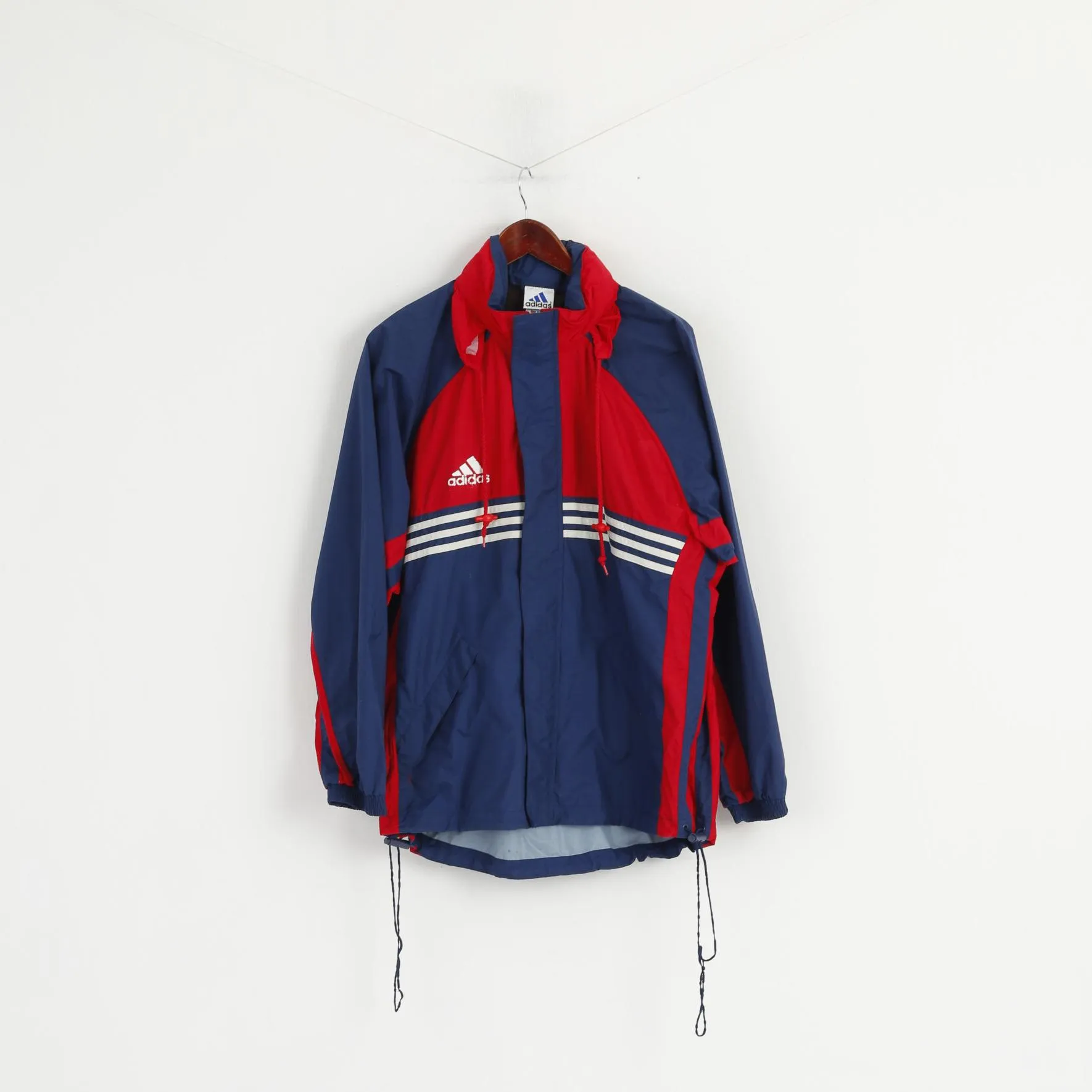 Adidas Men M Jacket Navy Red Nylon Waterproof Hidden Hood Full Zipper Top