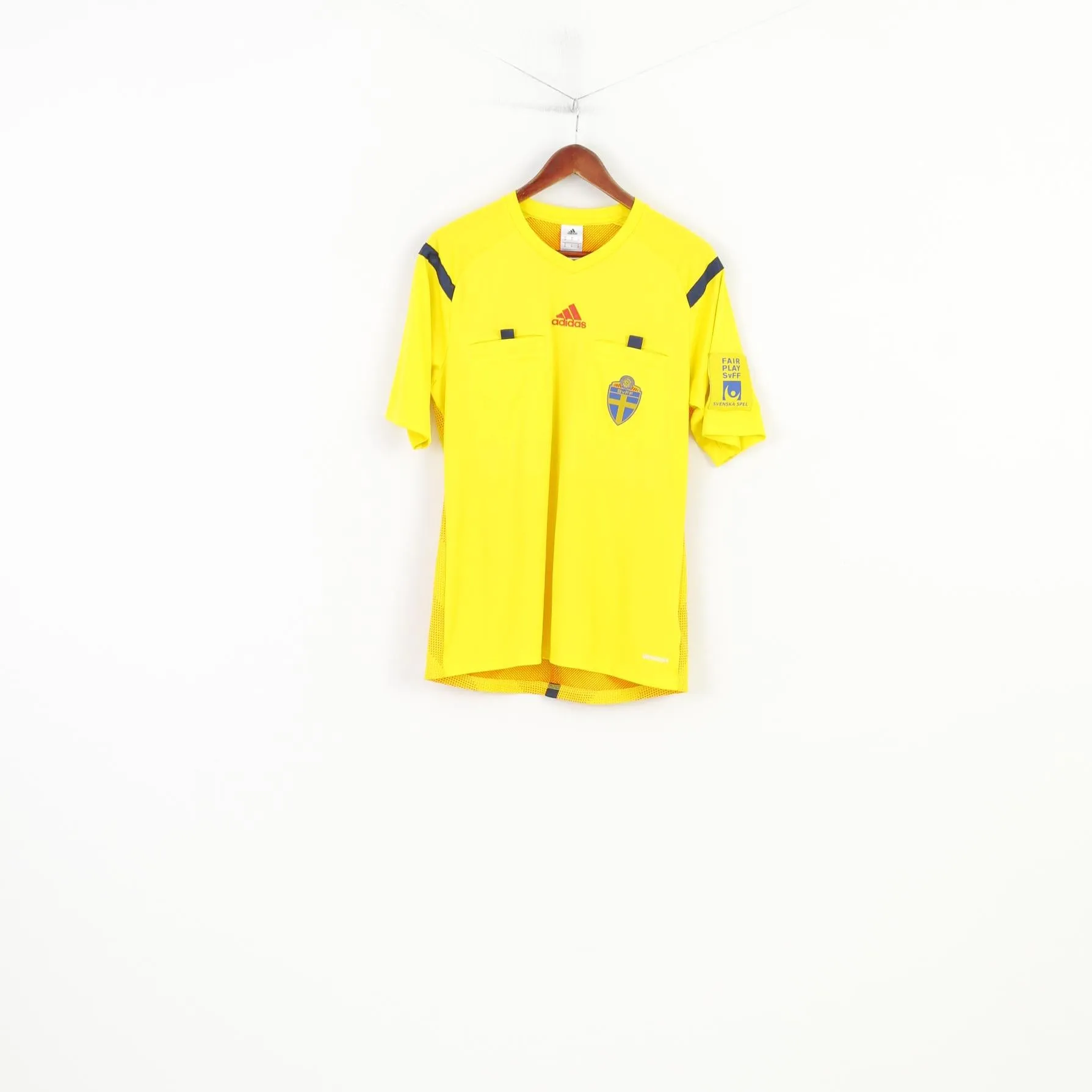 Adidas  Men M Shirt Yellow Football Club Sportswear Svenska Fotbollförbundet Vintage Top