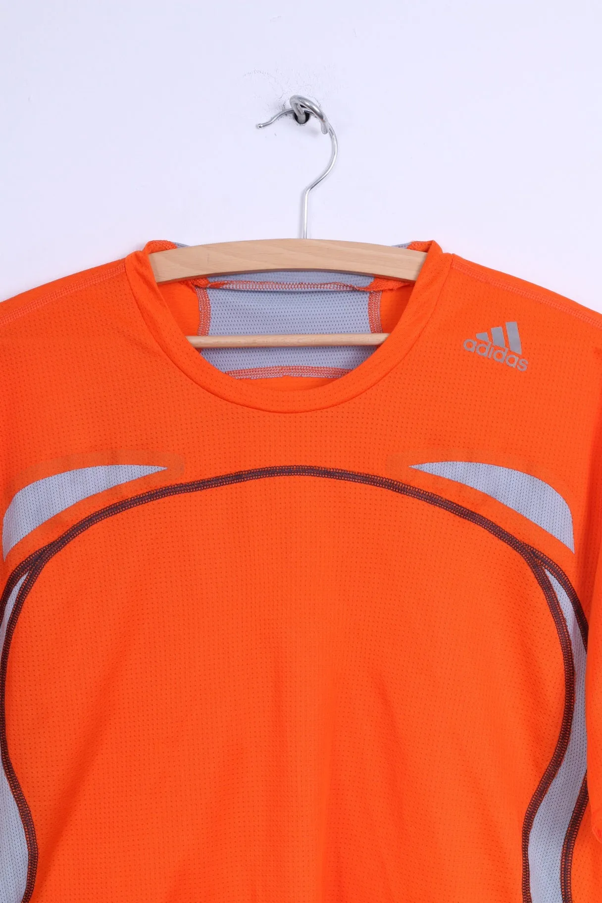 Adidas Mens XL Shirt Orange For Motion Crew Neck 3 Stripe Top Jersey