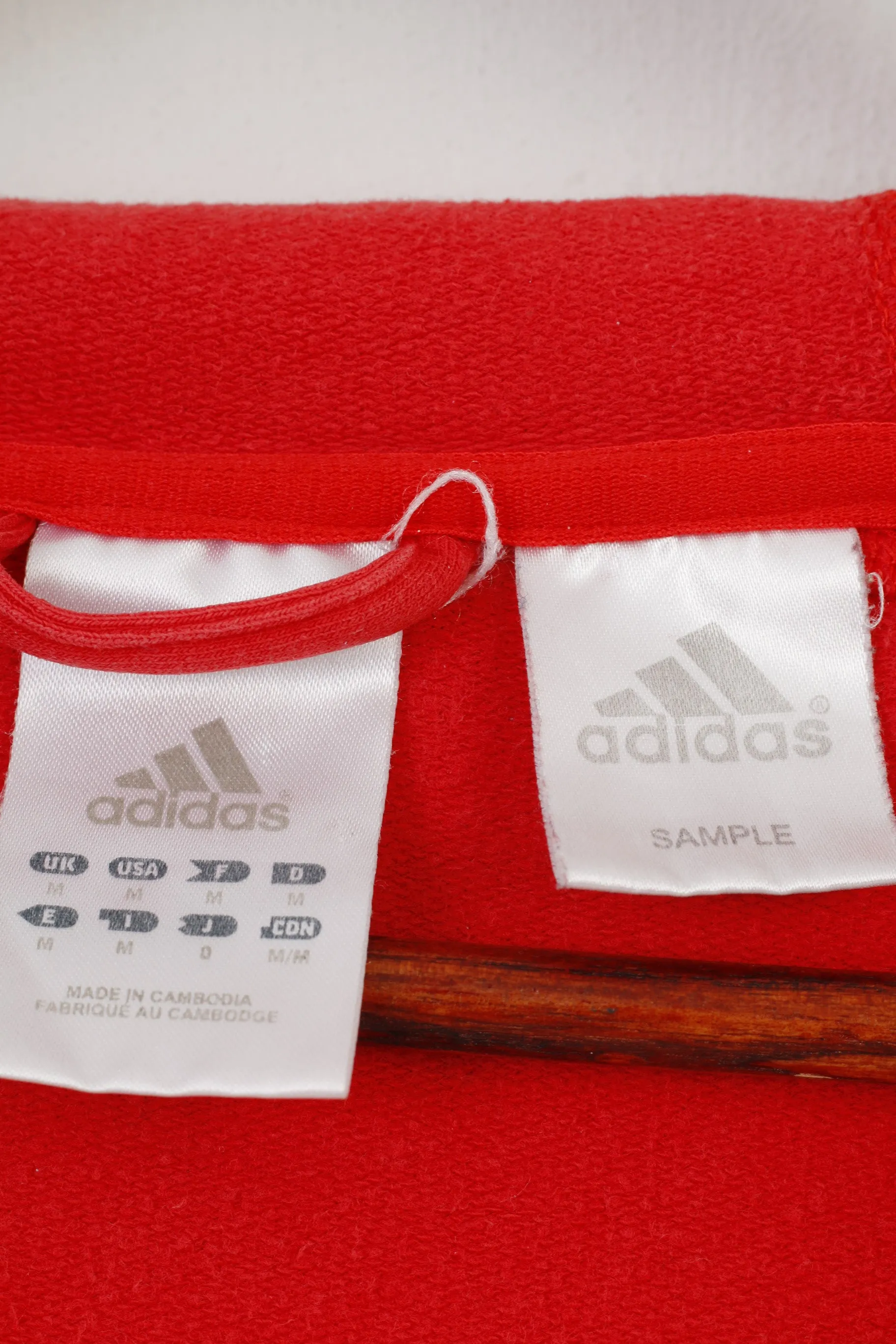 Adidas Woman M Sweatshirt Hood Full Zipper Red Cotton Vintage Sport Top