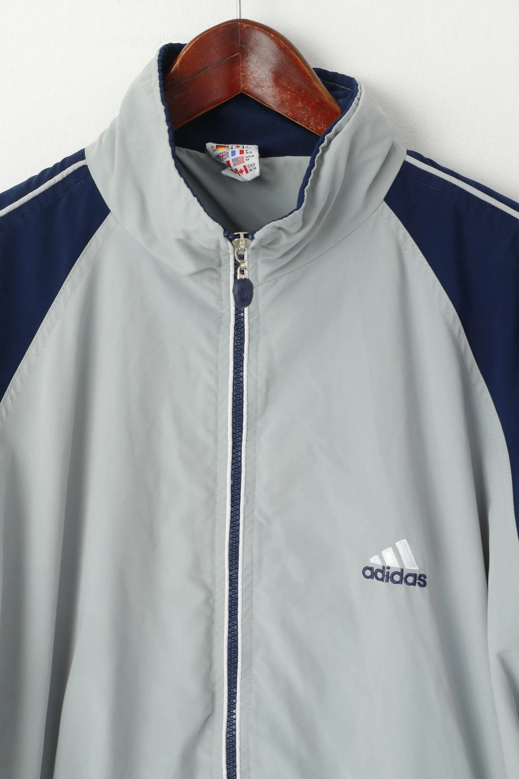 Adidas Women 12 M Jacket Grey Vintage Nylon Full Zipper Activewear Track Top