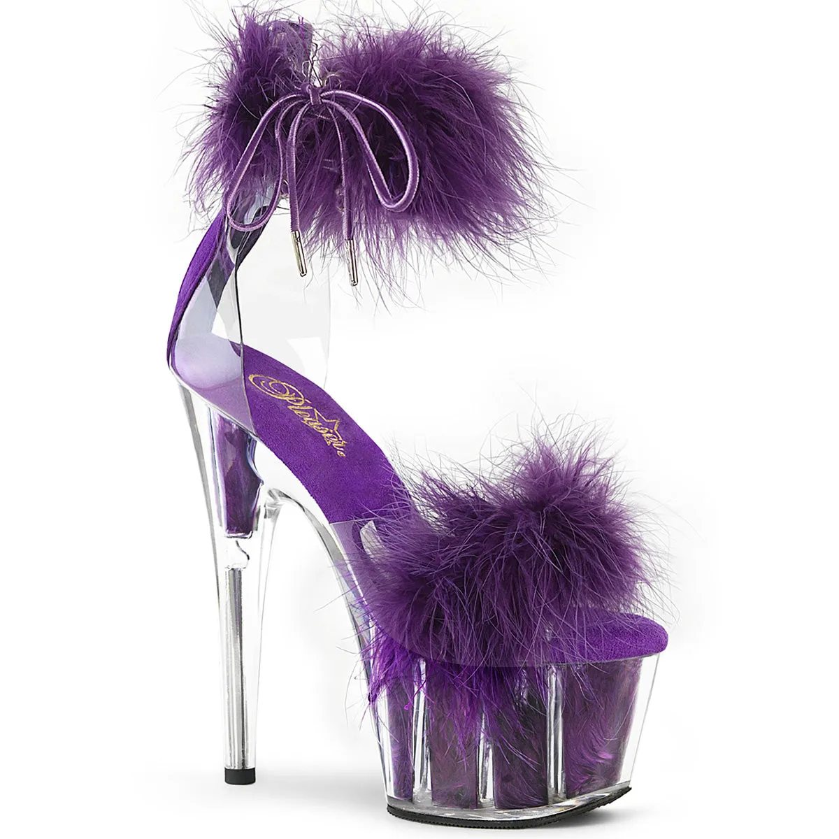 ADORE-724F Purple Marabou Fur Ankle Cuff Stripper Shoes