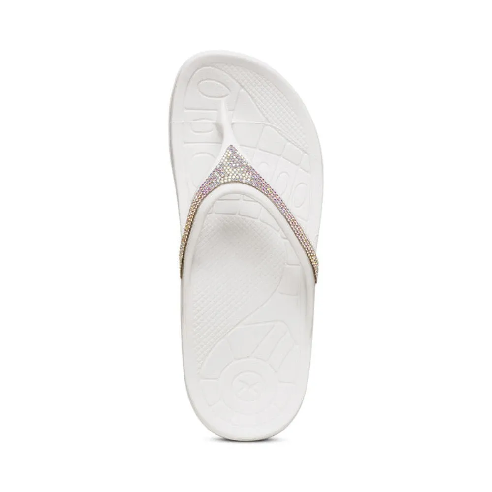 Aetrex Women's Fiji Orthotic Flips Flip Flop White Sparkle