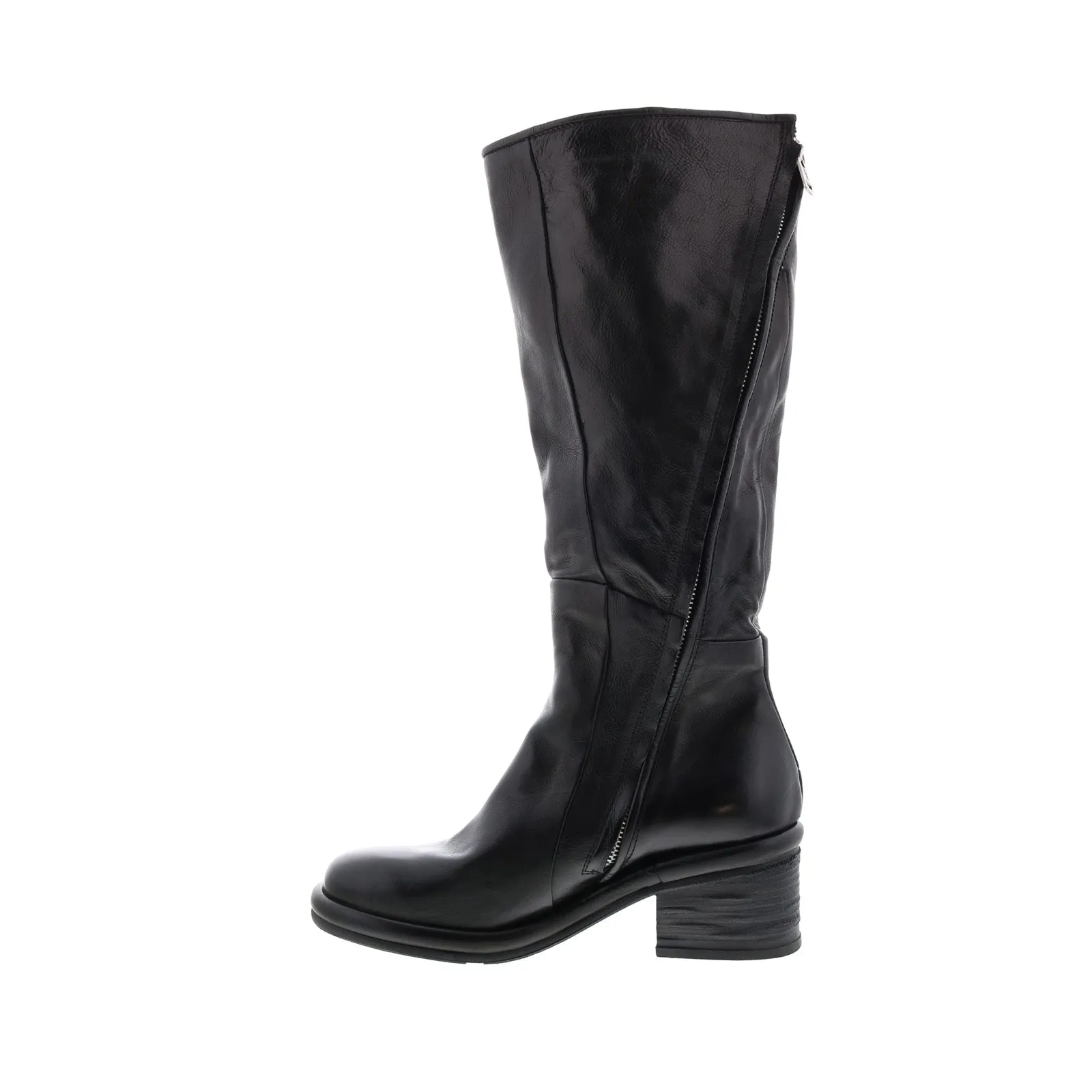 A.S.98 Lynton A95305-101 Womens Black Leather Zipper Knee High Boots