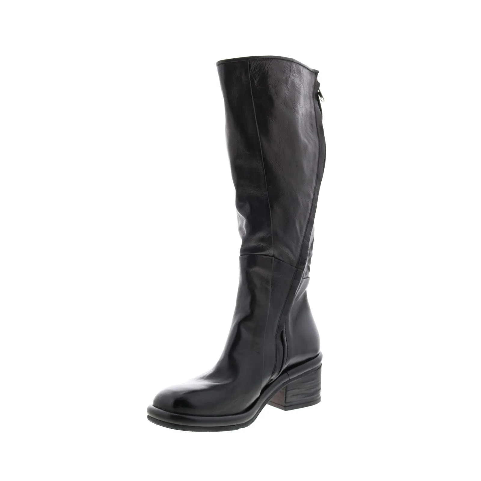 A.S.98 Lynton A95305-101 Womens Black Leather Zipper Knee High Boots