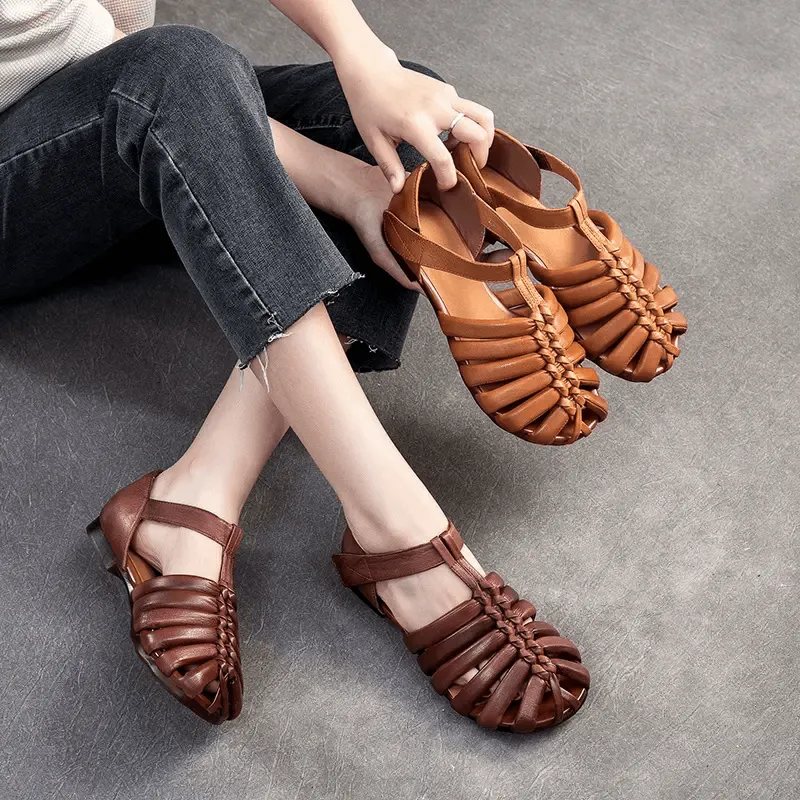 Babakud Women Summer Genuine Leather Woven Sandals