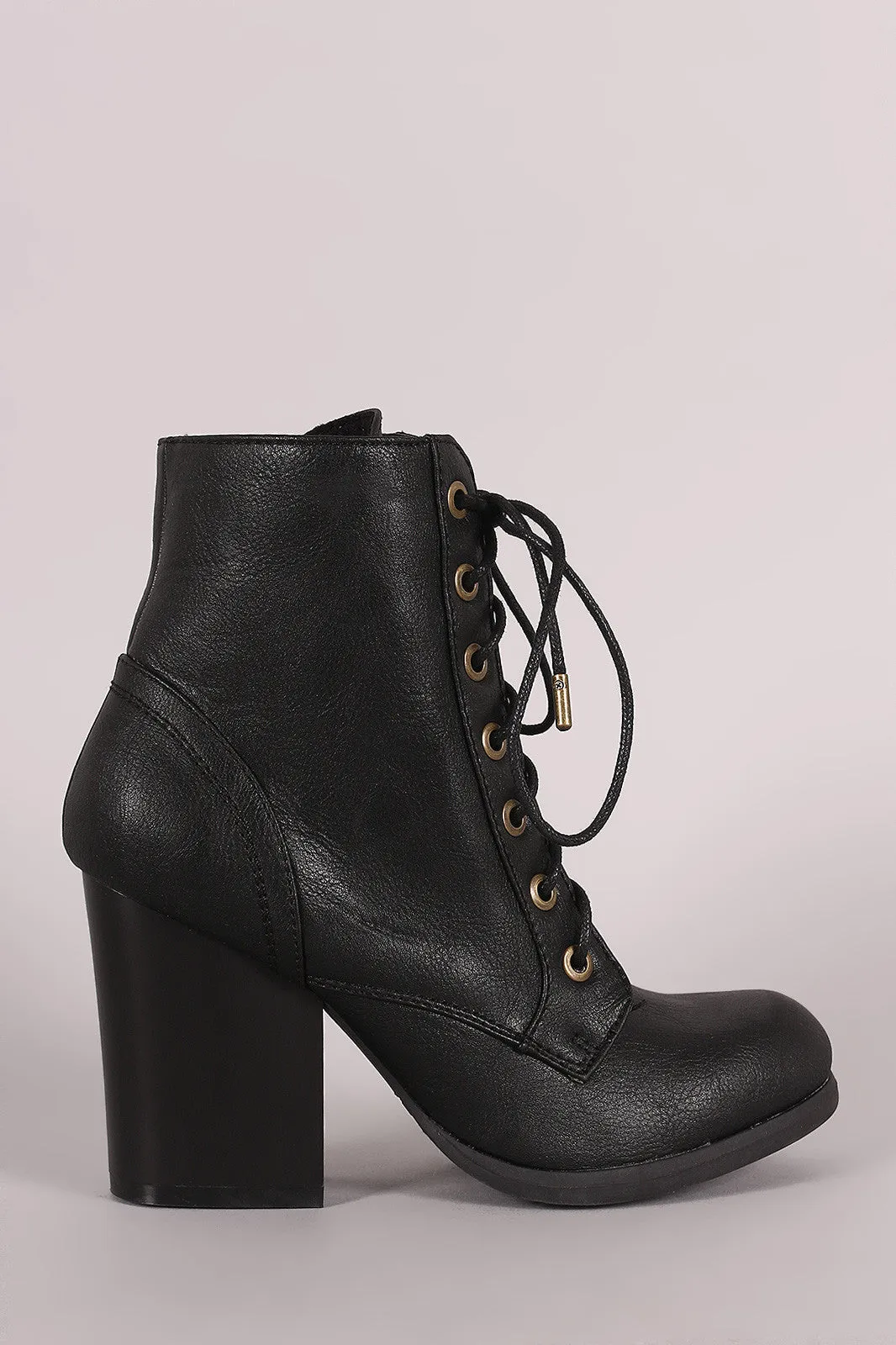 Bamboo Chunky Heeled Combat Lace-Up Ankle Boots