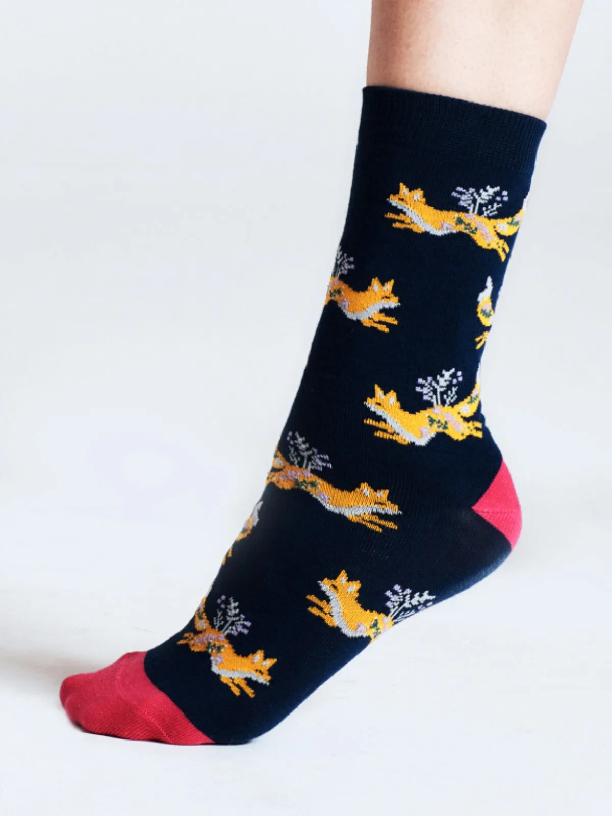 Bess Fox Bamboo Socks - Navy