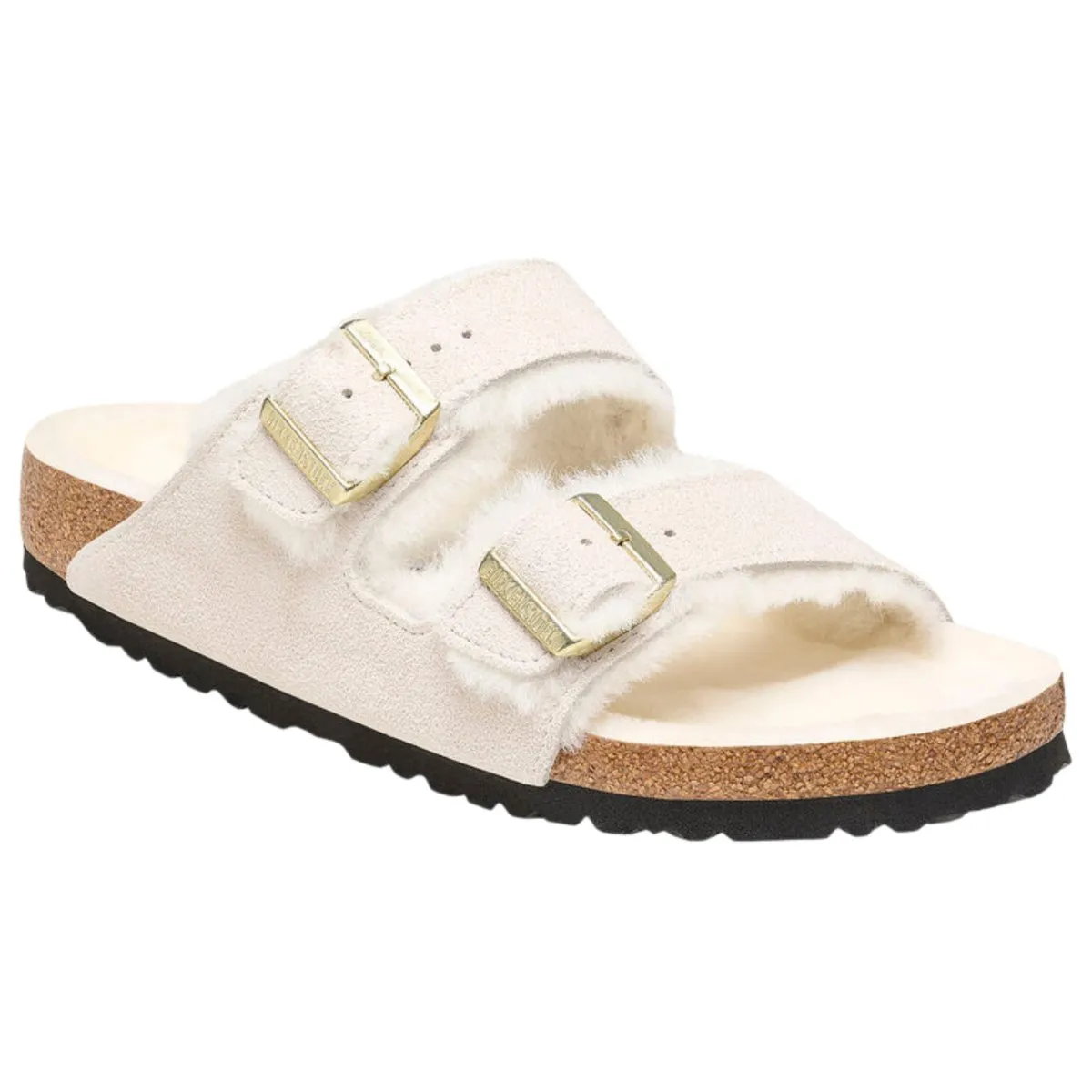 Birkenstock Womens Arizona Shearling-Lined Suede Sandals - Antique White