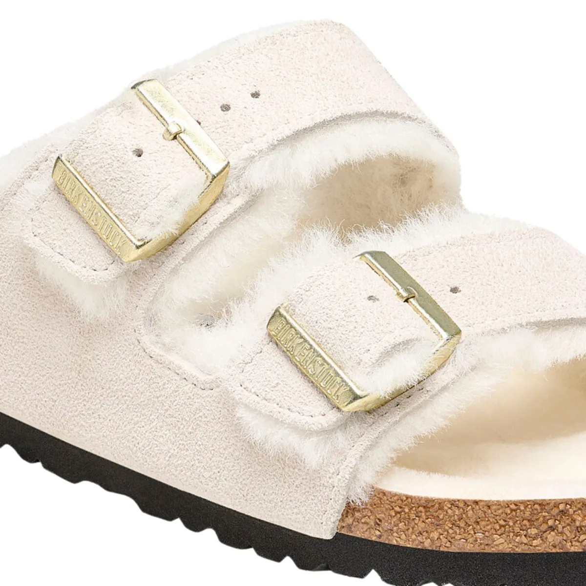 Birkenstock Womens Arizona Shearling-Lined Suede Sandals - Antique White