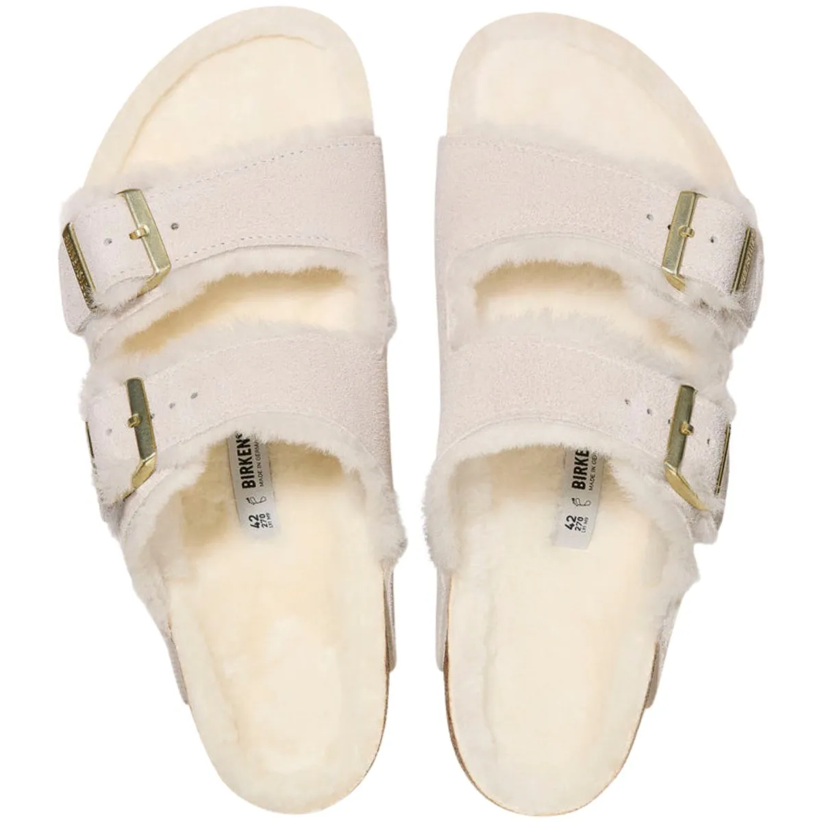 Birkenstock Womens Arizona Shearling-Lined Suede Sandals - Antique White