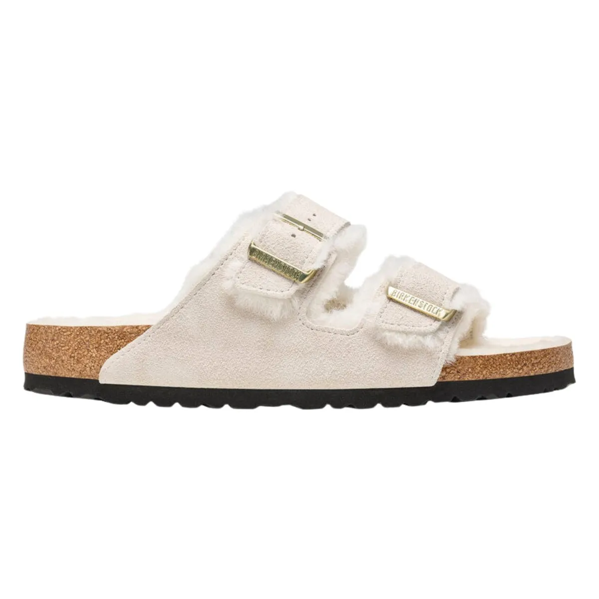 Birkenstock Womens Arizona Shearling-Lined Suede Sandals - Antique White