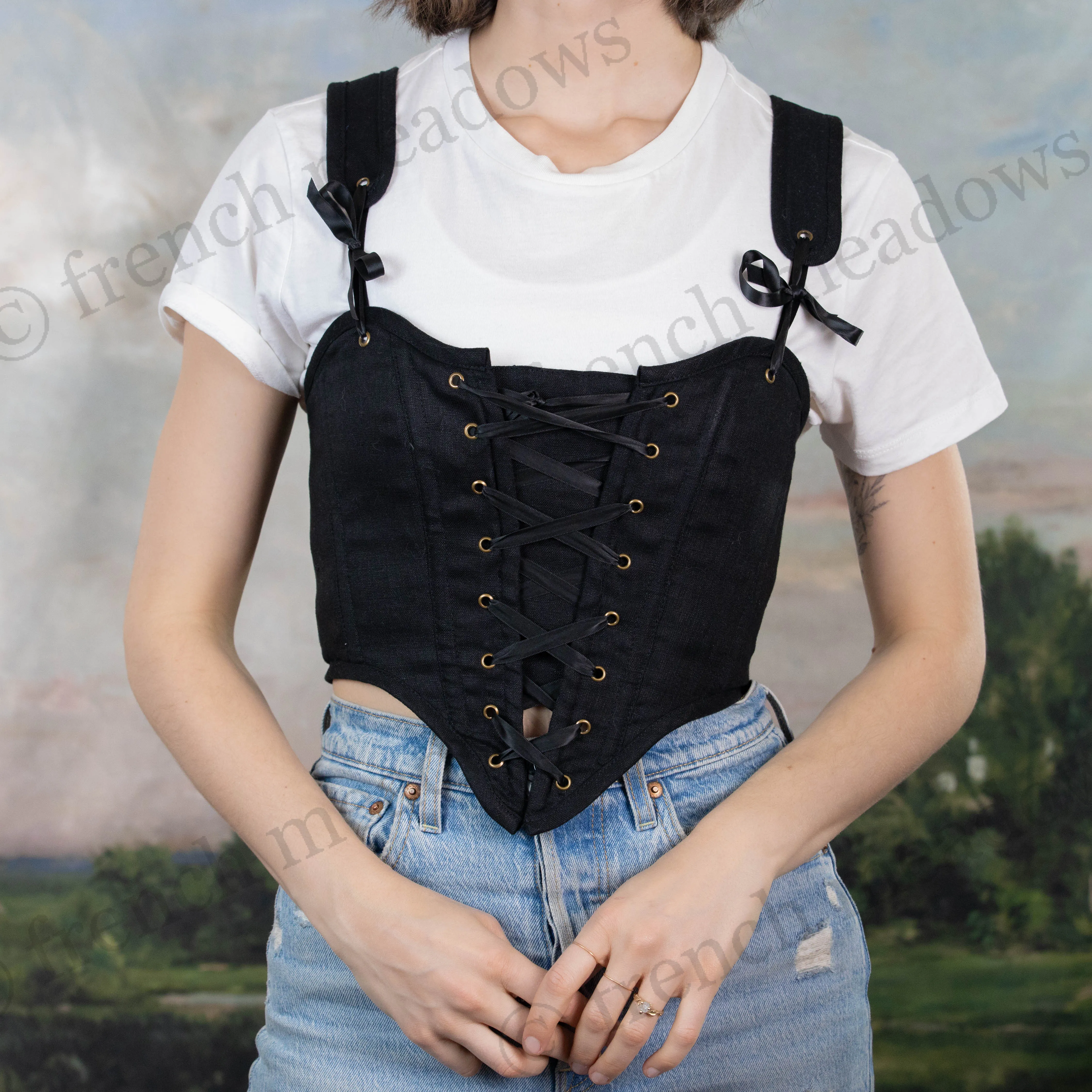 Black Cotton Corset Top