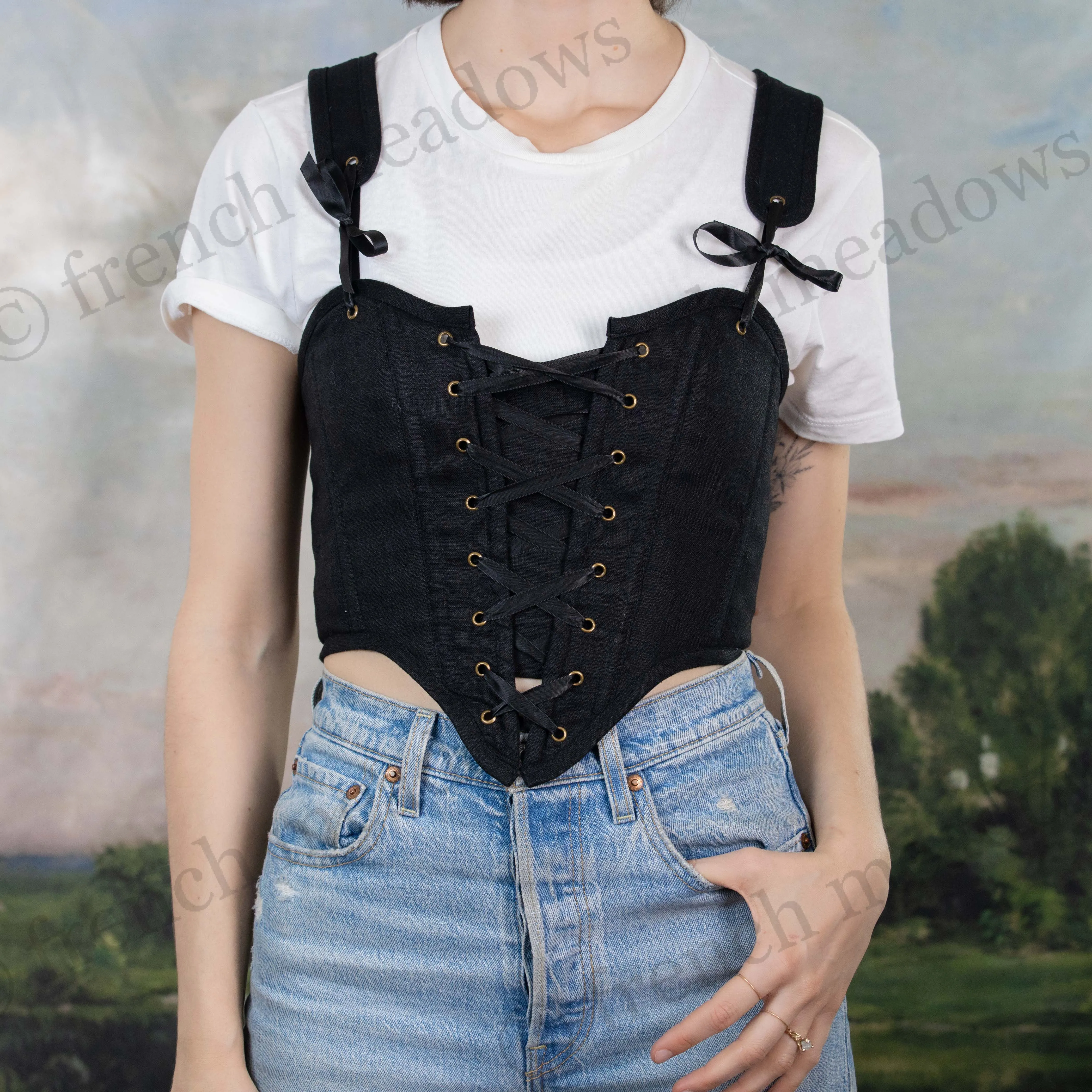 Black Cotton Corset Top