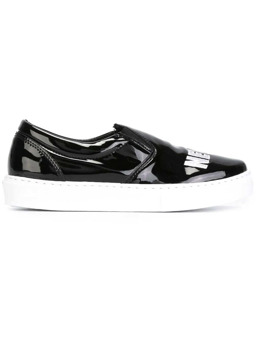 Chiara Ferragni Women's Never Stop Leather Slip On Sneakers Flats Black