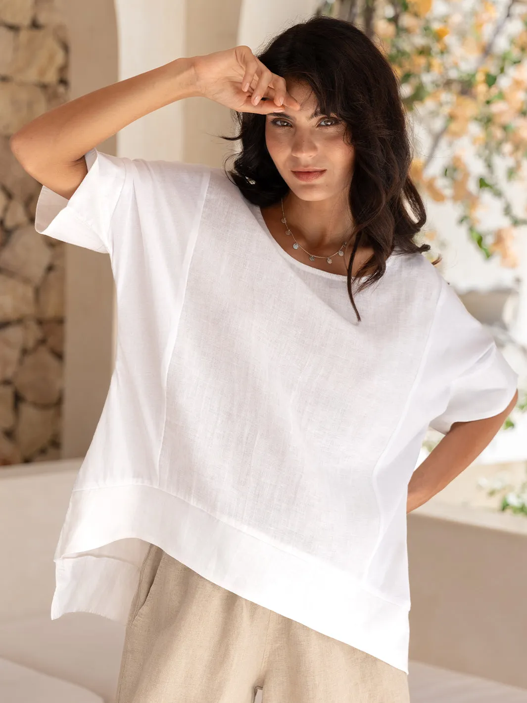 Costa French Linen and Cotton Top White