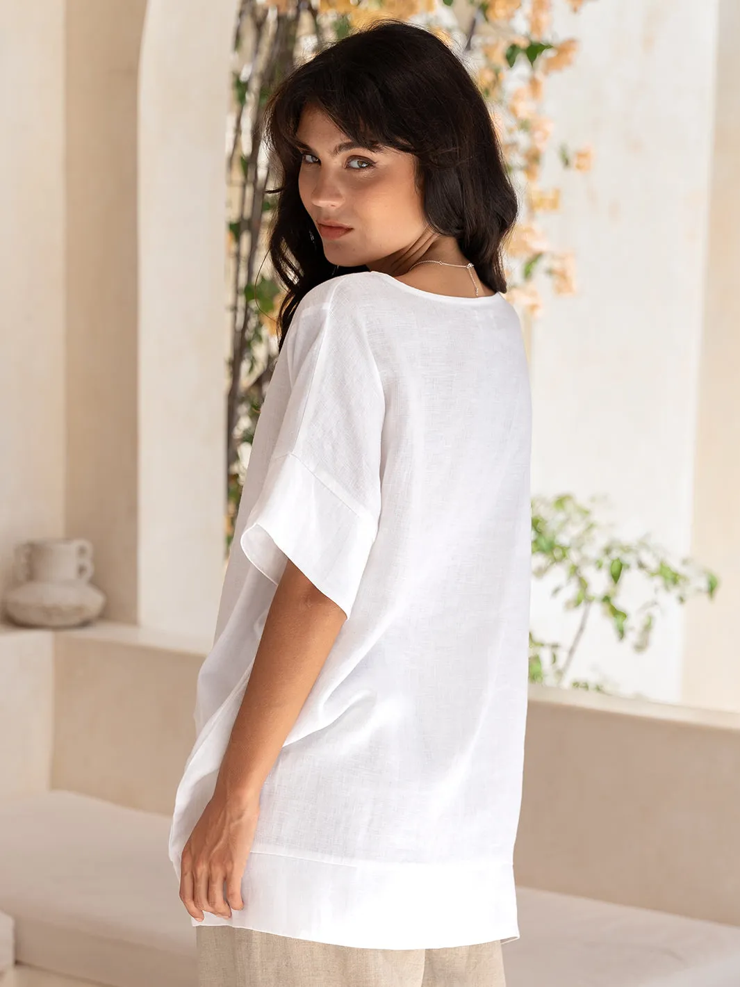 Costa French Linen and Cotton Top White