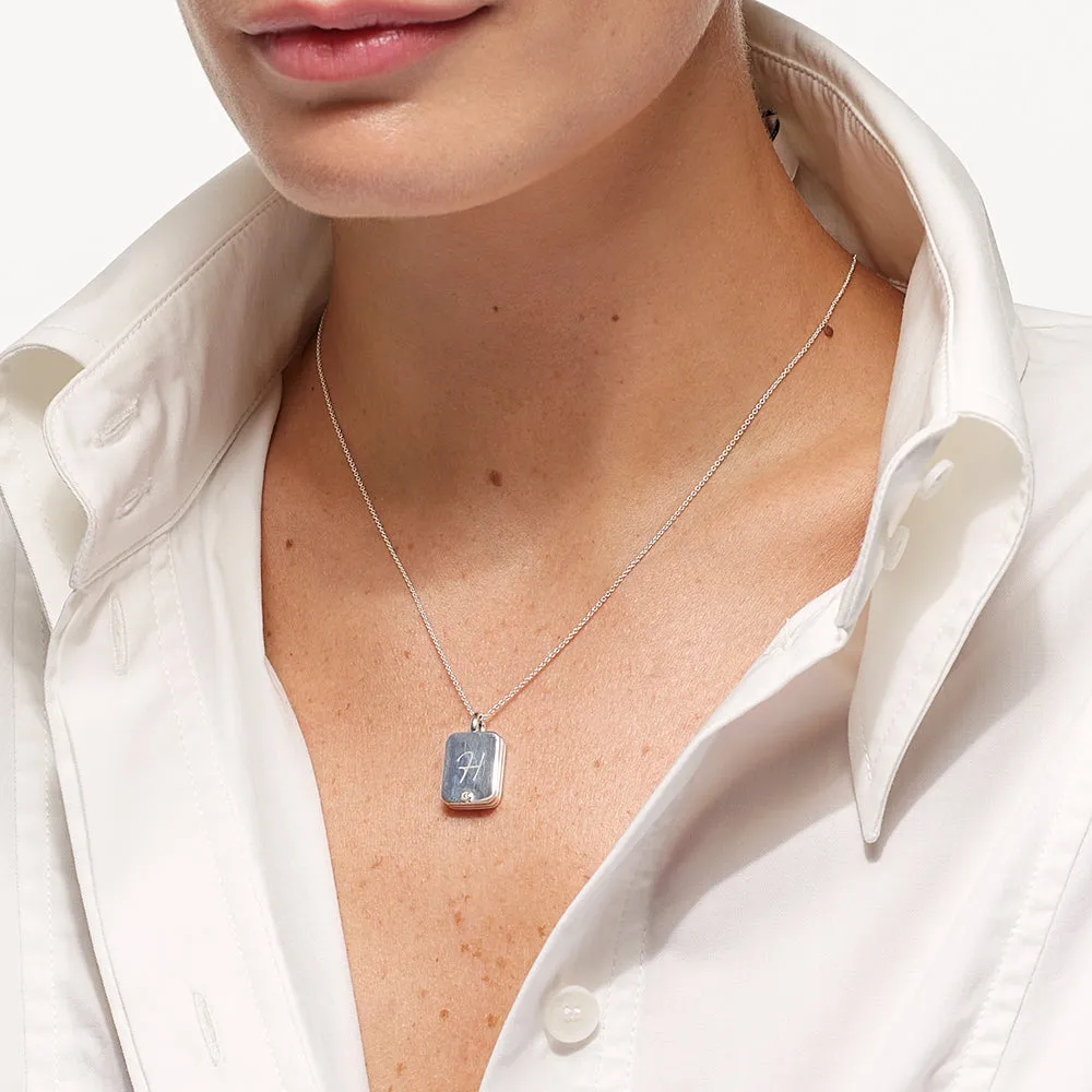 Engravable Rectangle Flip Locket Necklace in Silver