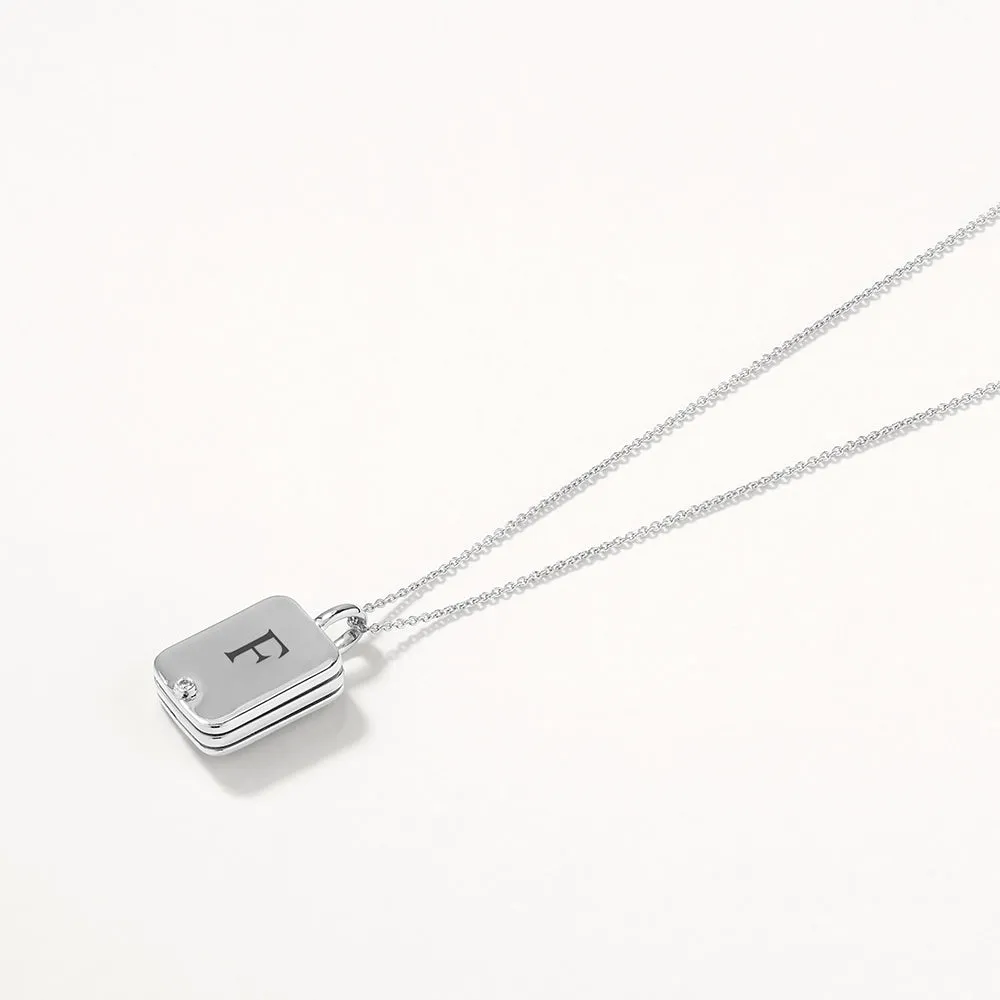 Engravable Rectangle Flip Locket Necklace in Silver