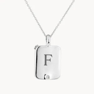 Engravable Rectangle Flip Locket Necklace in Silver