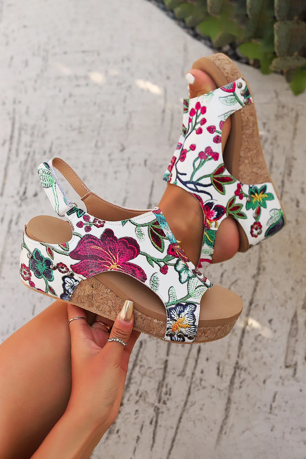 Fiery Red Boho Floral Print Platform Sandals