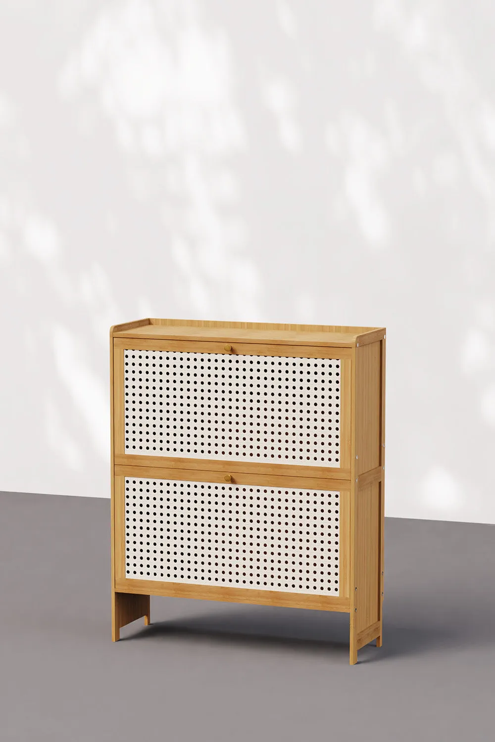 Flip Drawer Shoe Storage Cabinet with Rattan Doors