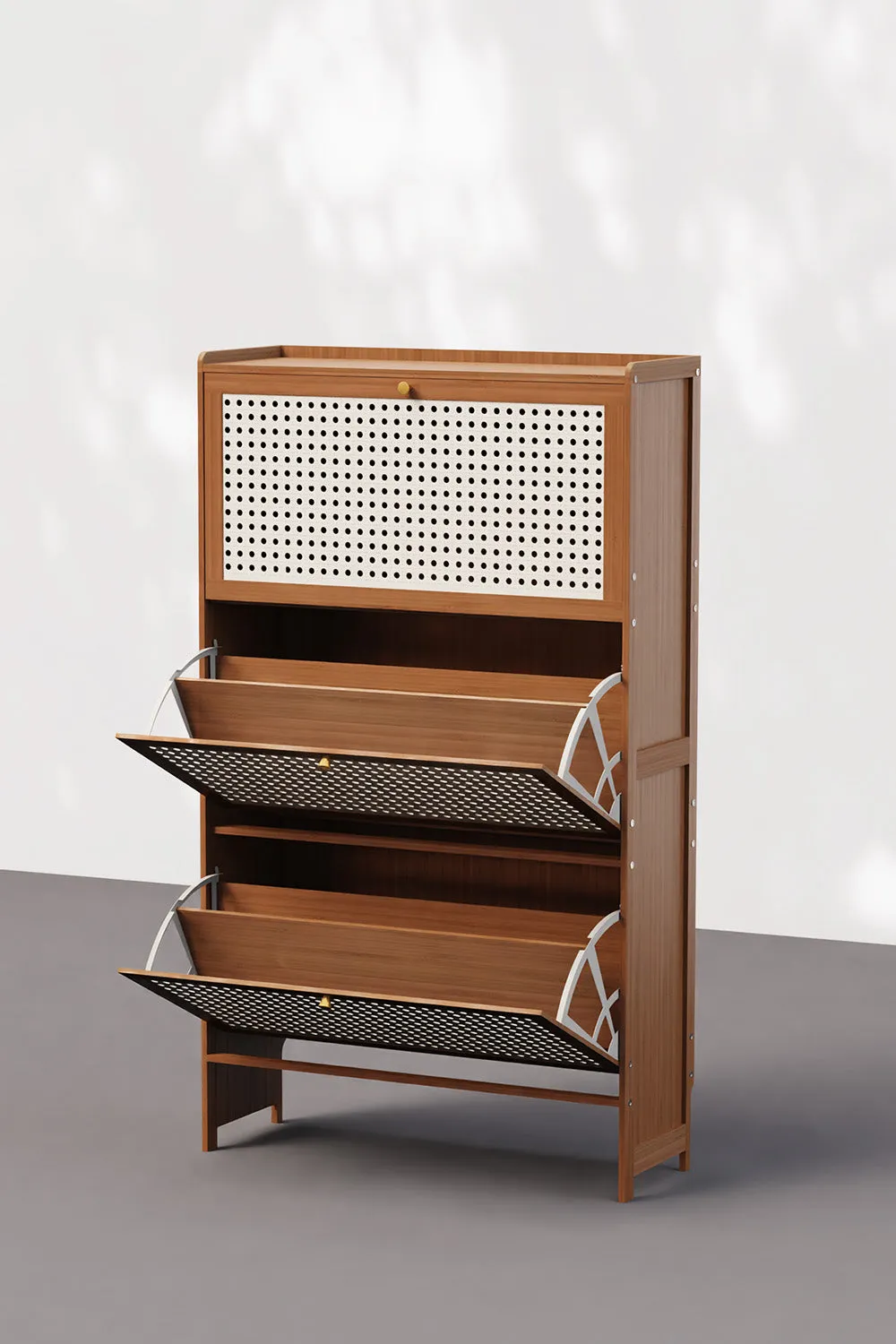 Flip Drawer Shoe Storage Cabinet with Rattan Doors