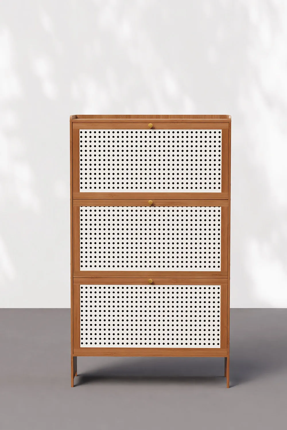 Flip Drawer Shoe Storage Cabinet with Rattan Doors