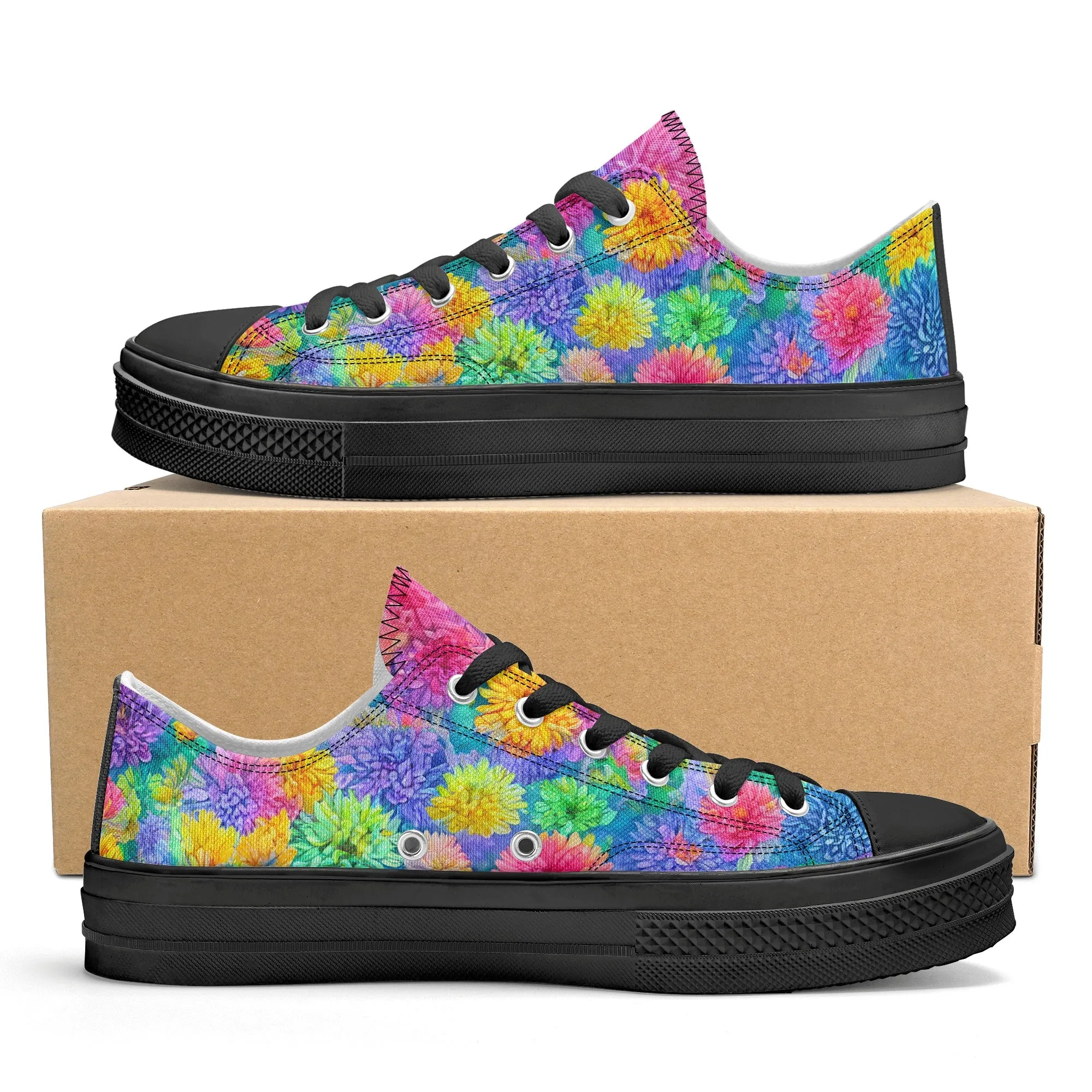 Flowers Womens Low Top Shoes, Garden Classic Canvas Converse Sneakers.