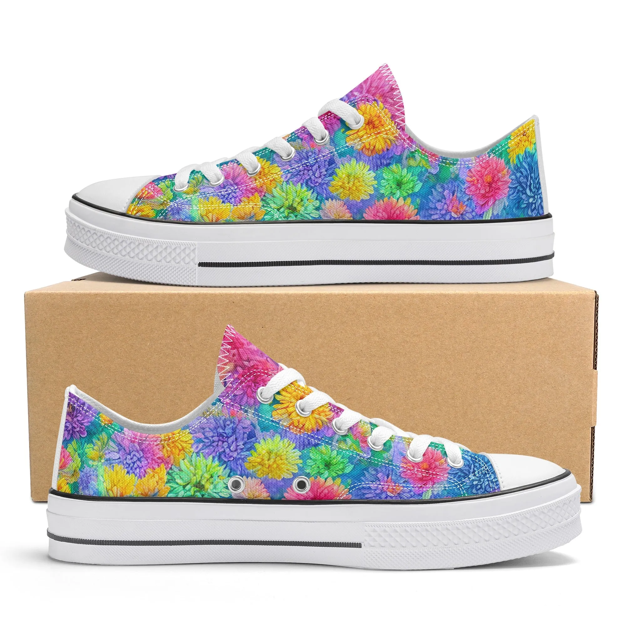 Flowers Womens Low Top Shoes, Garden Classic Canvas Converse Sneakers.