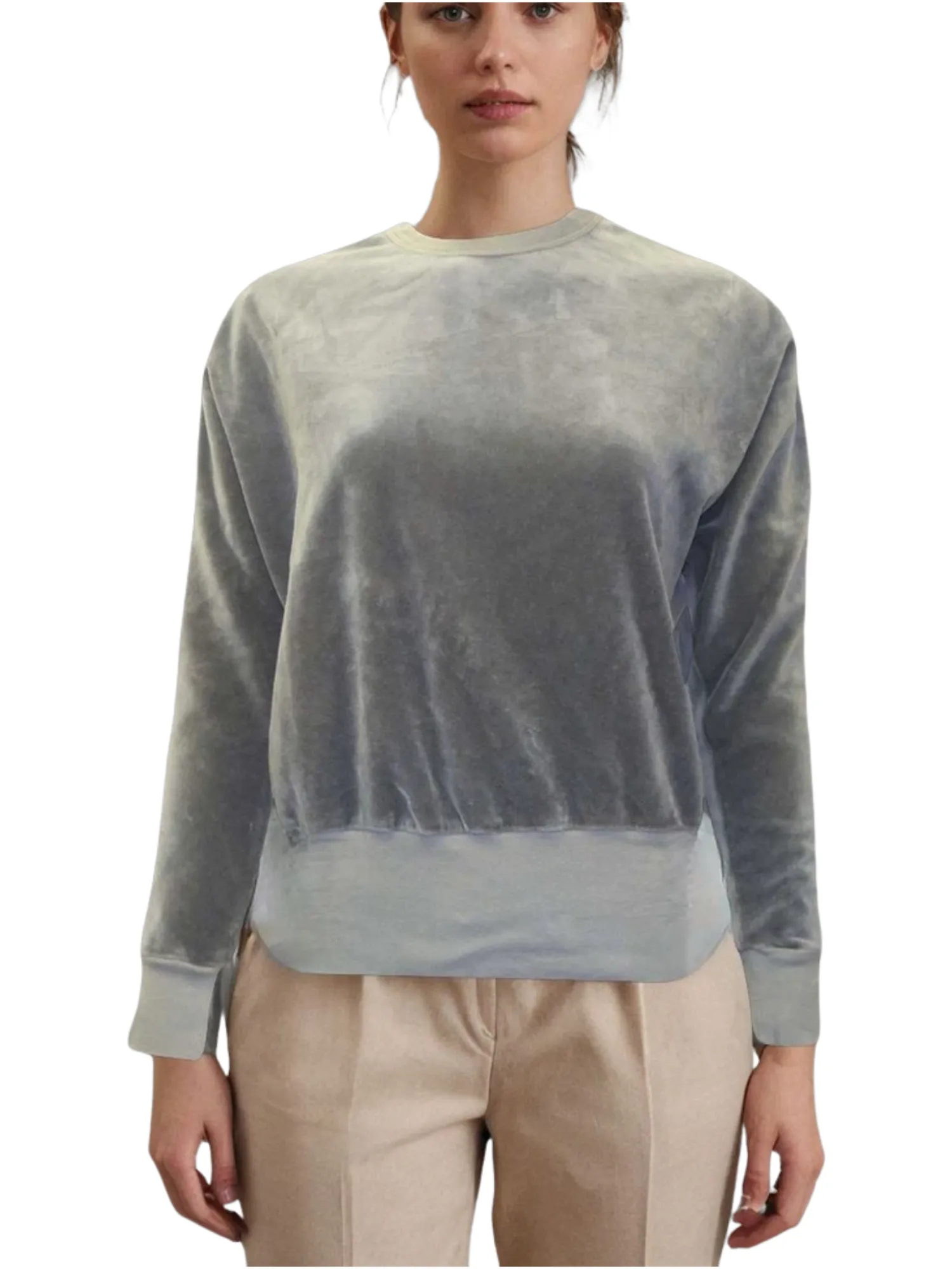 Hard Tail Velour Long Sleeve Banded Pullover Top (V-199)