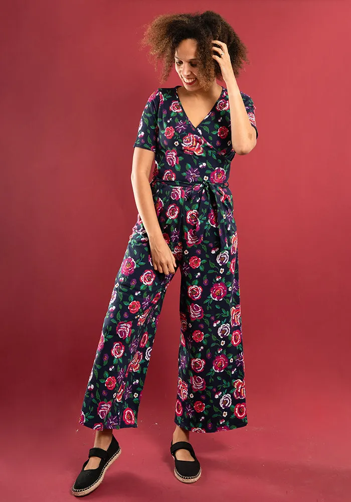 Hathaway Blurred Floral Print Cotton Culotte Leg Jumpsuit