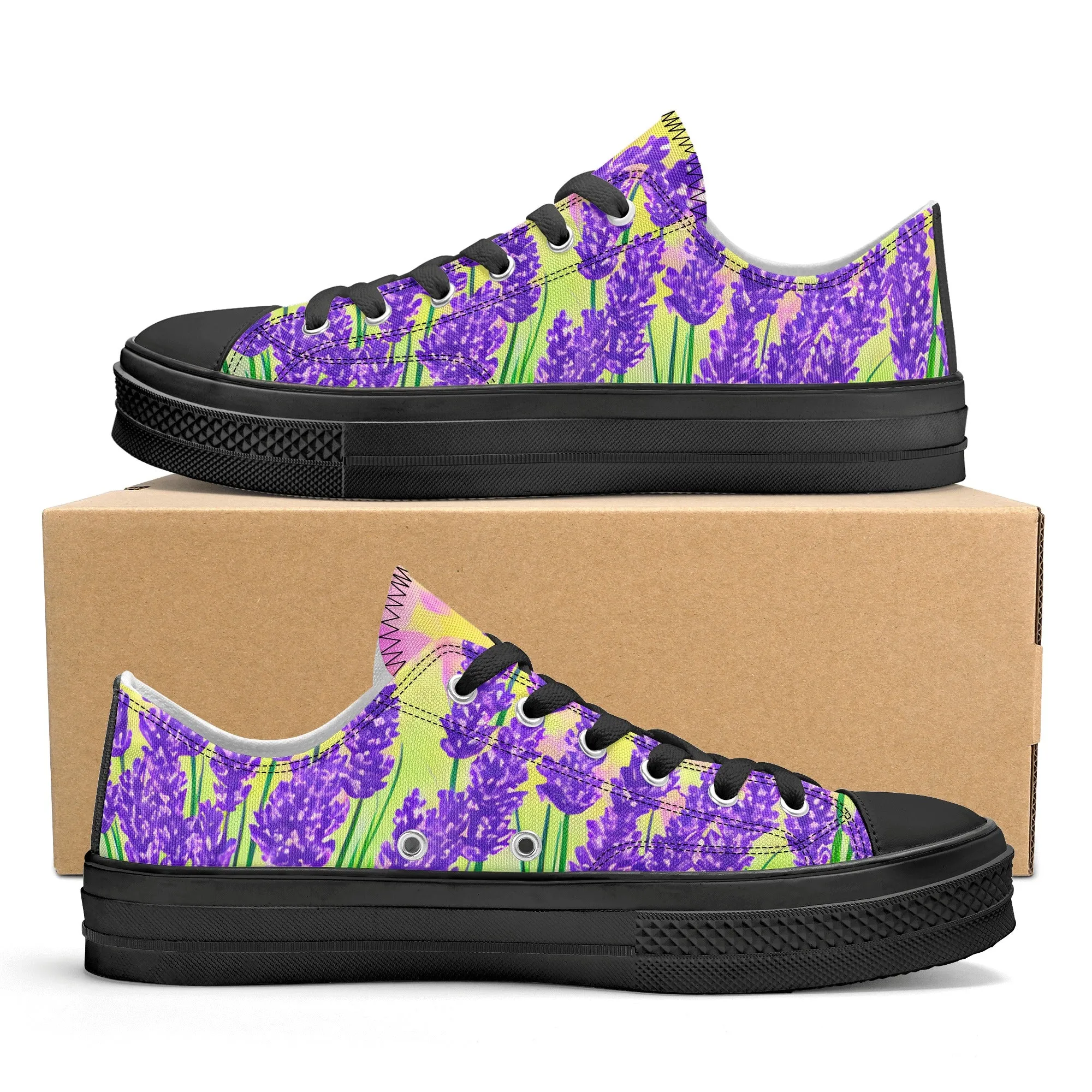 Lavender Womens Low Top Shoes, Garden Classic Canvas Converse Sneakers.