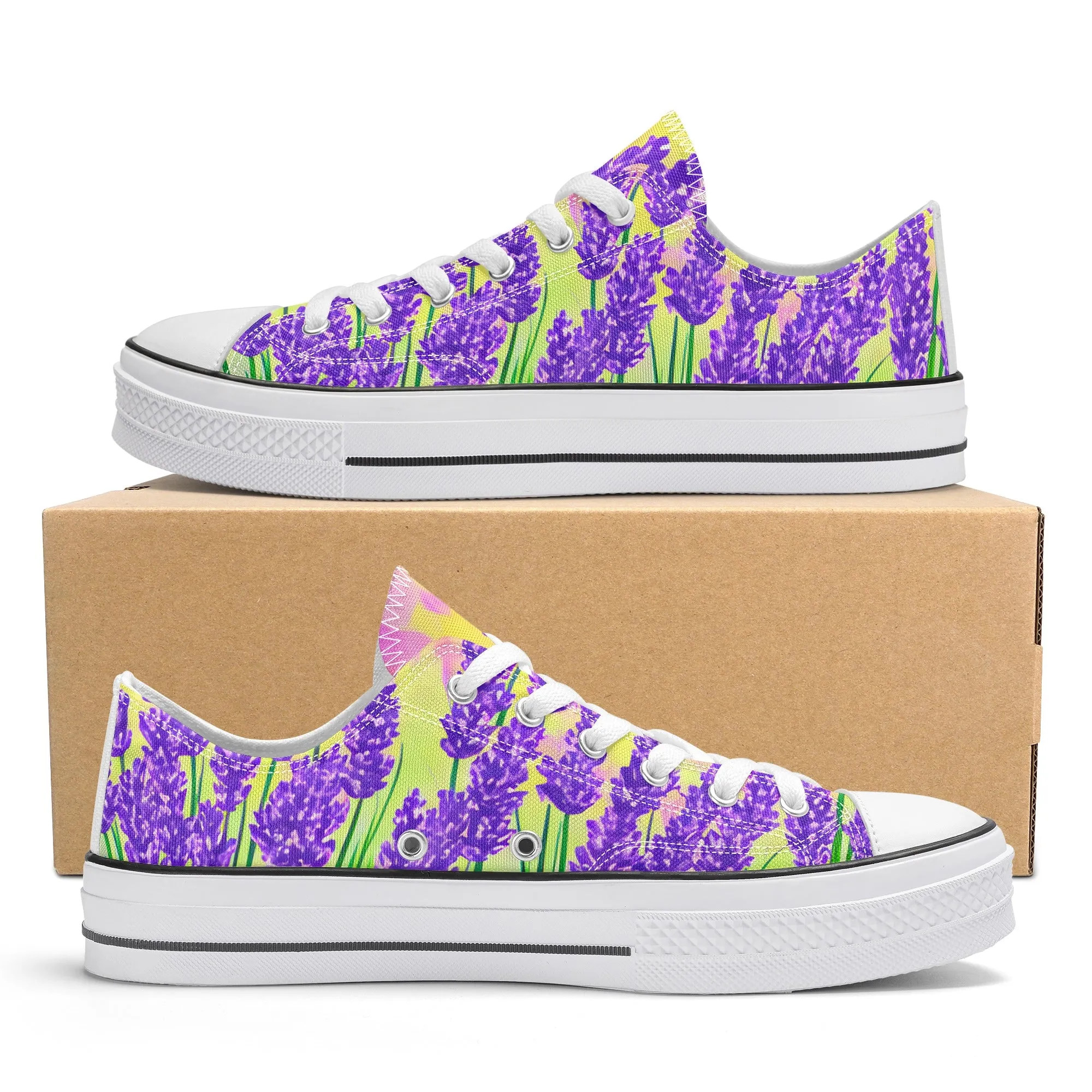 Lavender Womens Low Top Shoes, Garden Classic Canvas Converse Sneakers.