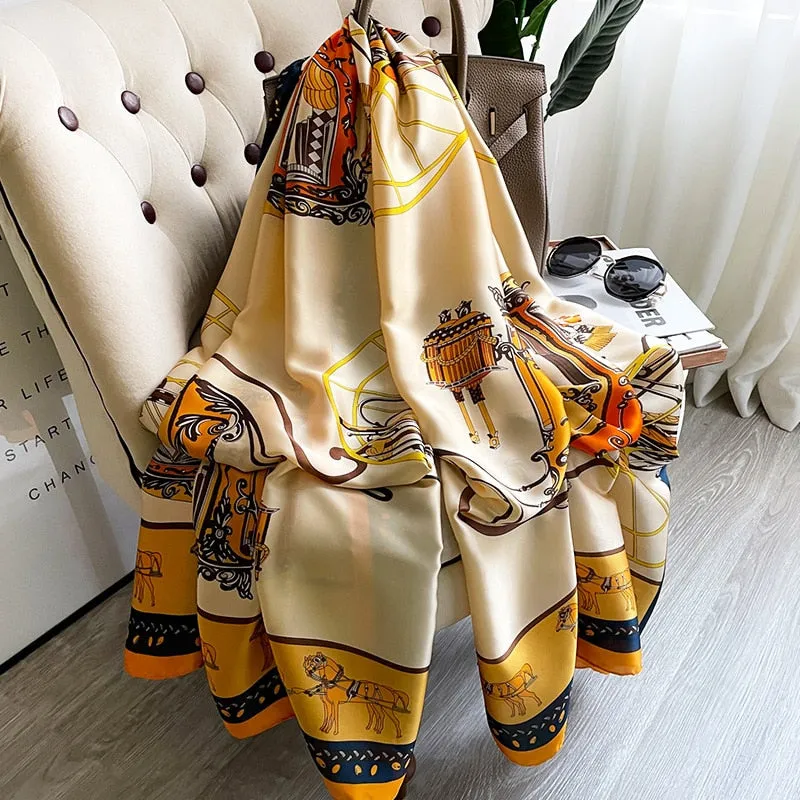 Luxury Brand 2022 Silk Scarf Women Large Shawls Pashmina Hijab Foulard Echarpe Design Print Lady Beach Stole Head Scarves