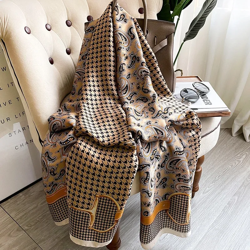 Luxury Brand 2022 Silk Scarf Women Large Shawls Pashmina Hijab Foulard Echarpe Design Print Lady Beach Stole Head Scarves