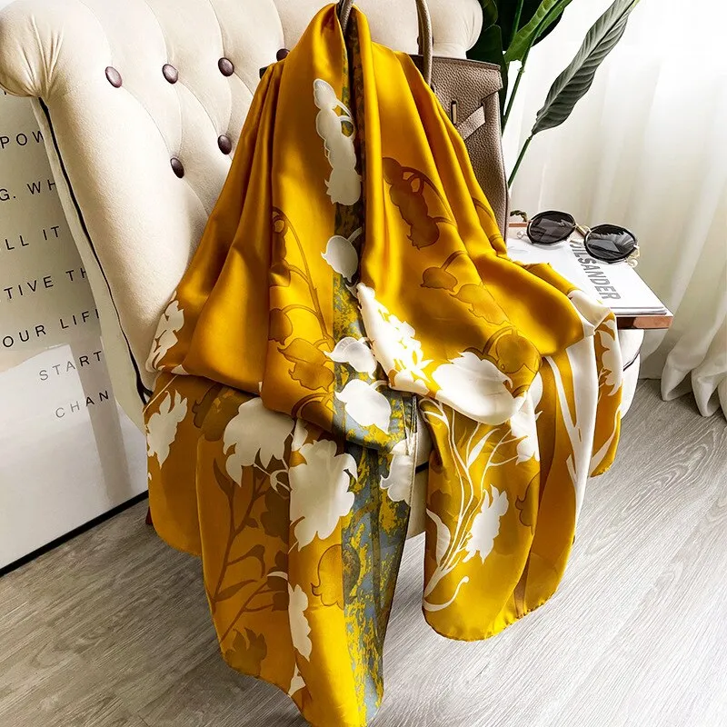 Luxury Brand 2022 Silk Scarf Women Large Shawls Pashmina Hijab Foulard Echarpe Design Print Lady Beach Stole Head Scarves