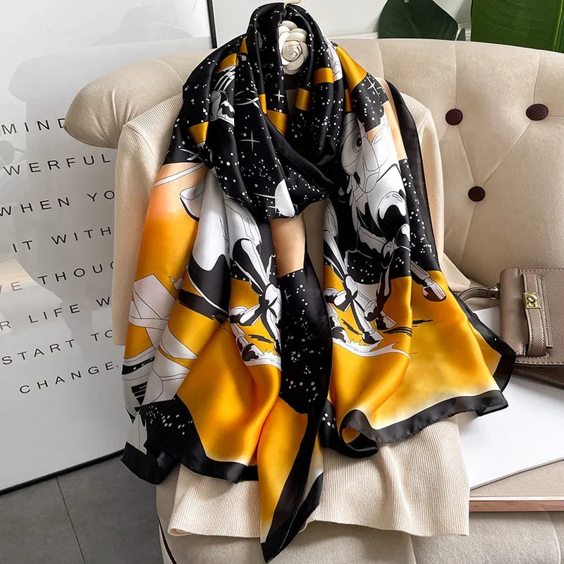 Luxury Brand 2022 Silk Scarf Women Large Shawls Pashmina Hijab Foulard Echarpe Design Print Lady Beach Stole Head Scarves