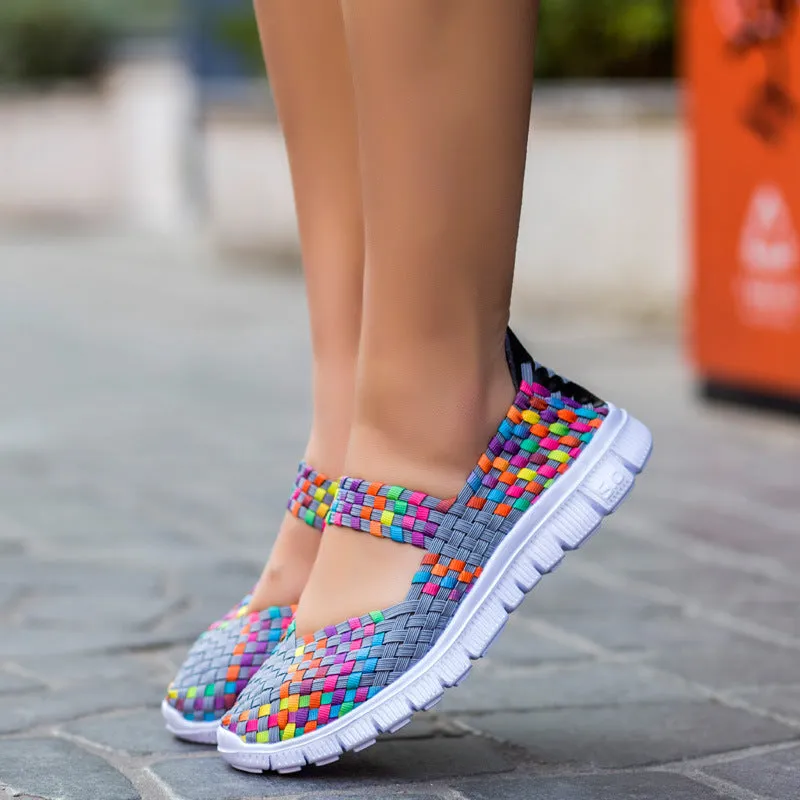 Owlkay Breathable Elastic Band Woven Light Flat Shoes