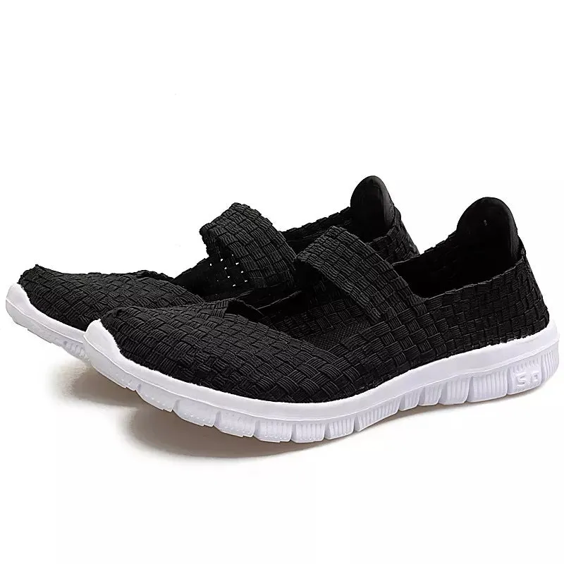 Owlkay Breathable Elastic Band Woven Light Flat Shoes