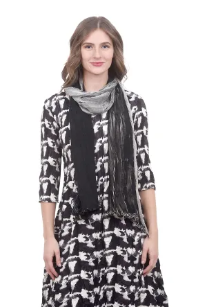 Pleated Silk Scarf, Black/Cream