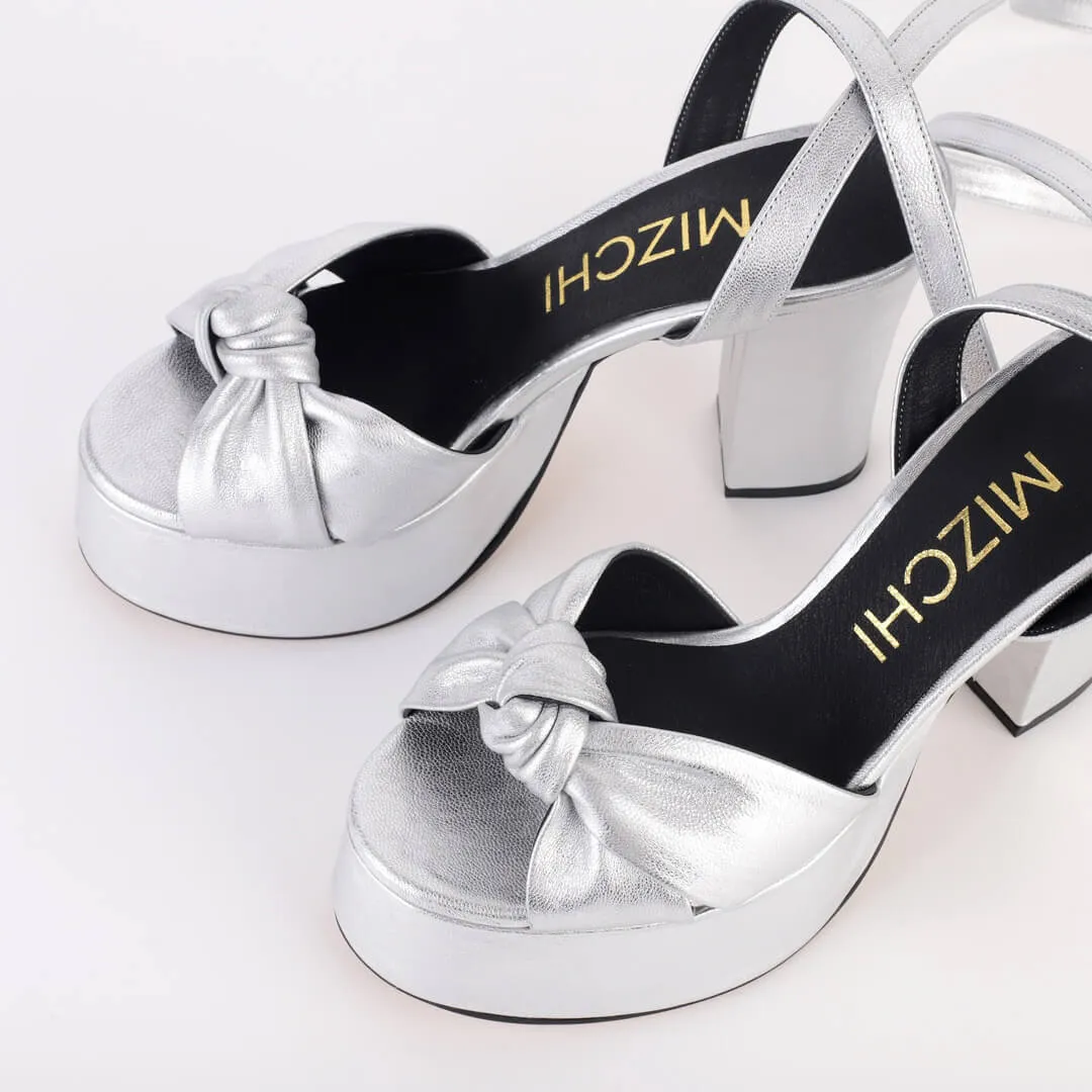 *UK size 3 - TYRA RIBBON- silver Leather, 10/4cm heels